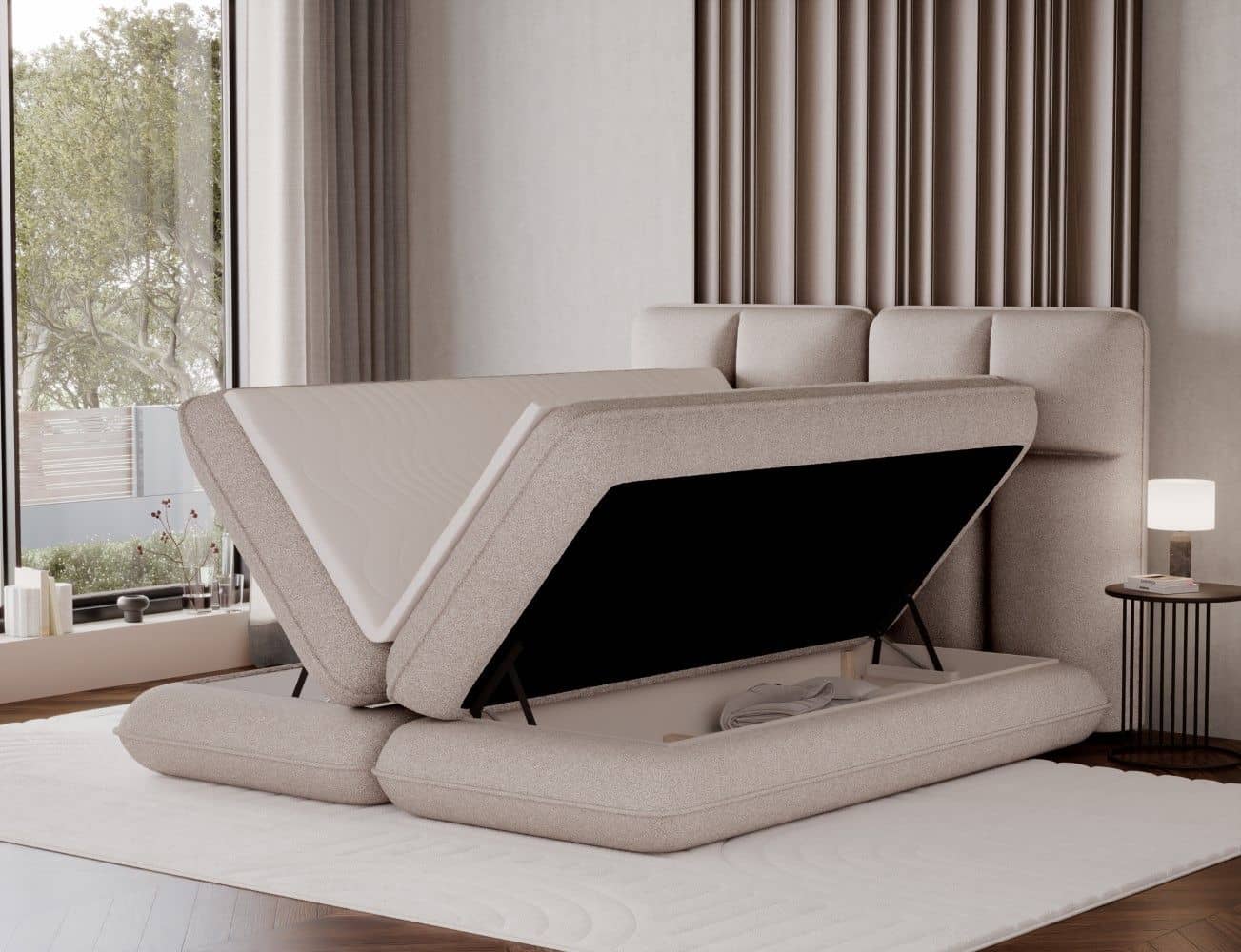 Boxspringbett Tonila von Eltap – Paolli Mikrofaser Beige |Topper