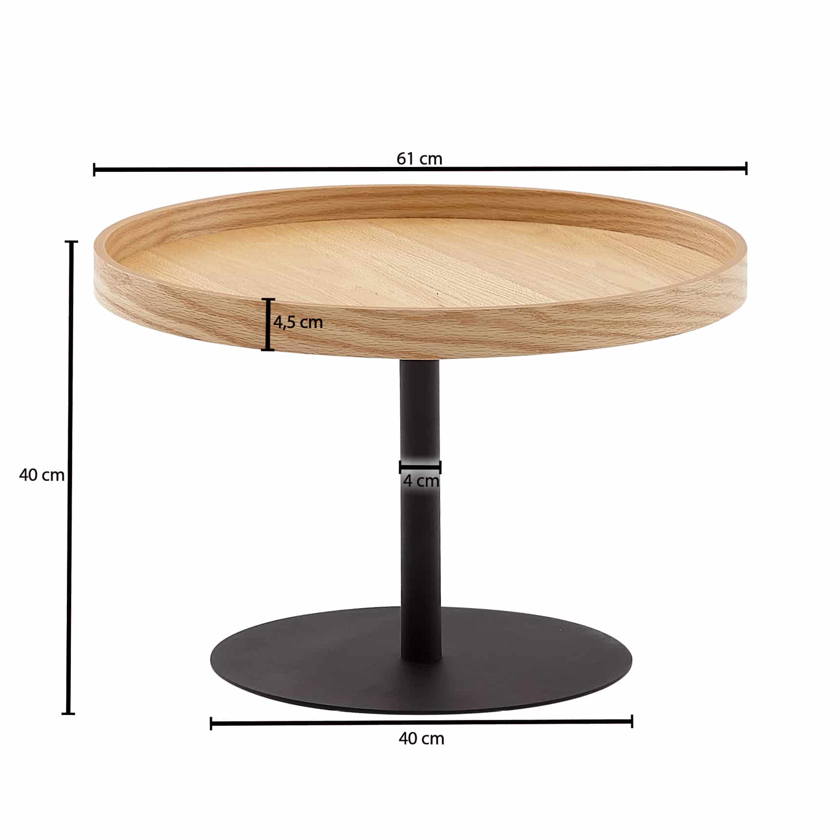 64450-Wohnling-Couchtisch-rund-61x40-cm-WL6-497-WL6-497 Couchtisch 61x61x40 cm Sofatisch Holz / Metall Wohnzimmertisch Eiche