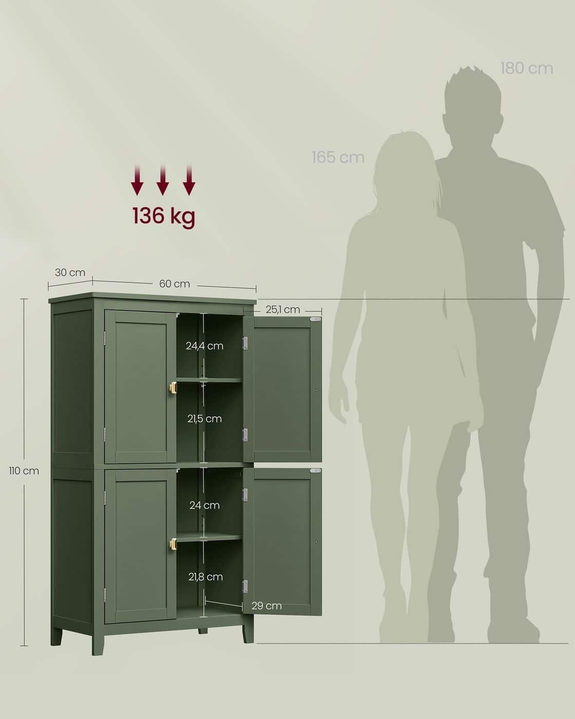 Badezimmerschrank mit 4 Türen klassikweiß waldgrün Badezimmerschrank mit 4 Türen klassikweiß waldgrün