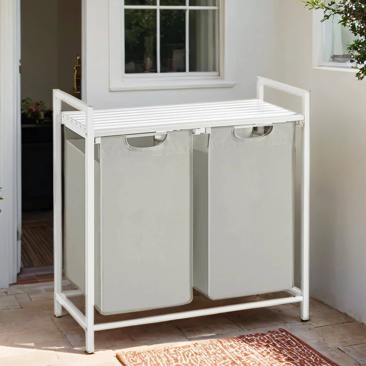 Wäschekorb 2 Fächer, Wäschesammler mit Ablage, Wäschebox Wäschekorb 2 Fächer, Wäschesammler mit Ablage, Wäschebox