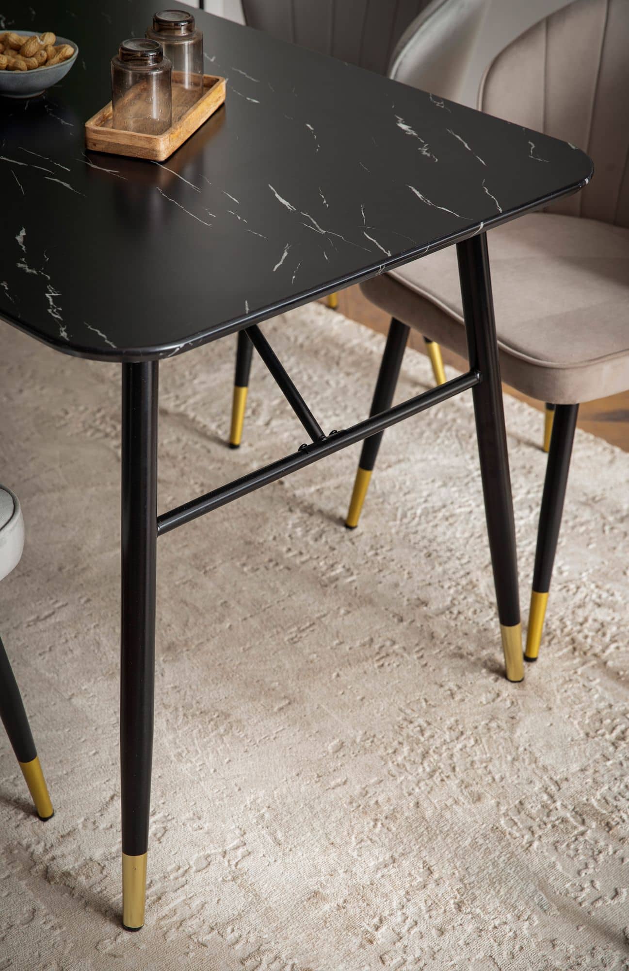 Esszimmertisch 140x80x76 cm Esstisch Schwarz in Marmor-Optik Modern