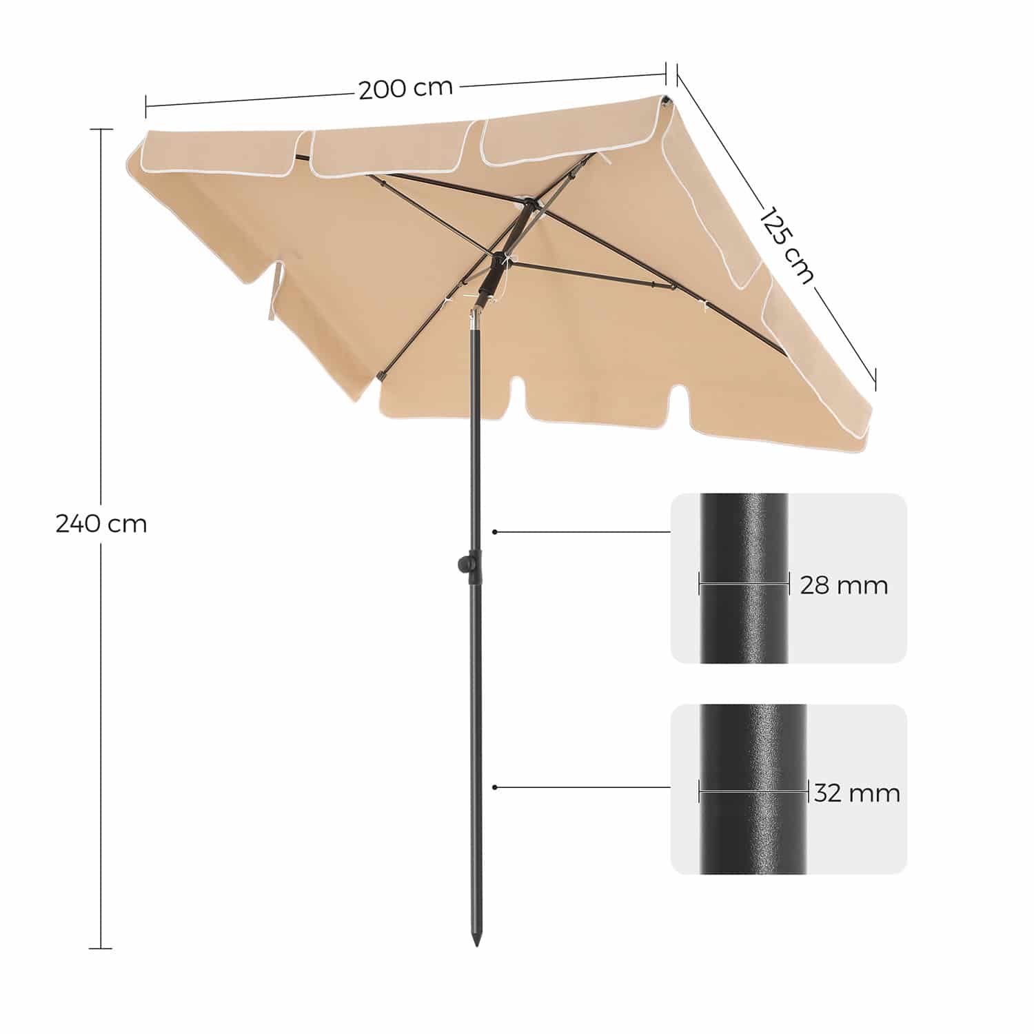 Sonnenschirm 200 x 125 cm Taupe-GPU25BR Sonnenschirm 200 x 125 cm Taupe-GPU25BR