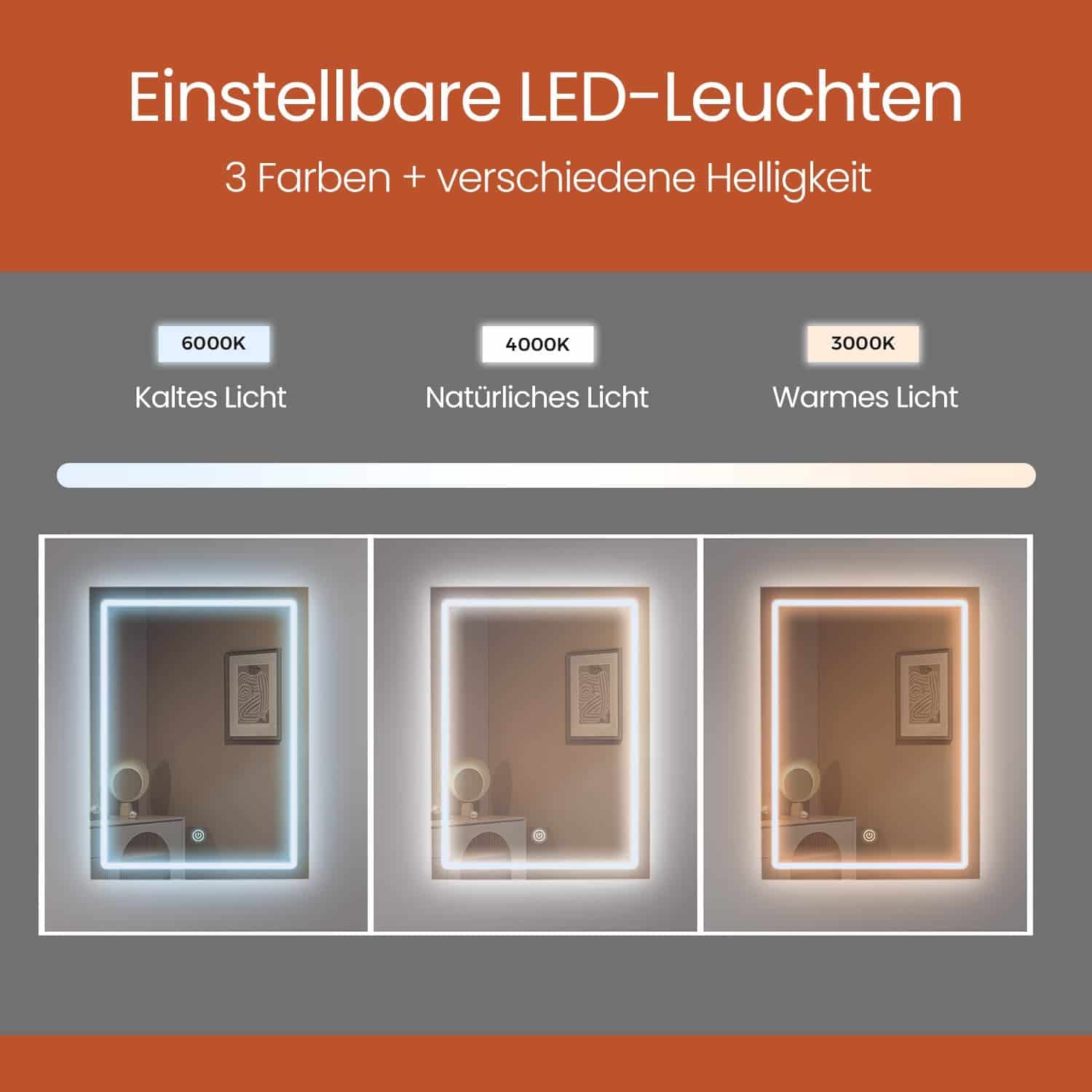 Schminktisch mit LED-Beleuchtung, einstellbare Lichtfarben und Helligkeit, Frisiertisch mit Spiegel