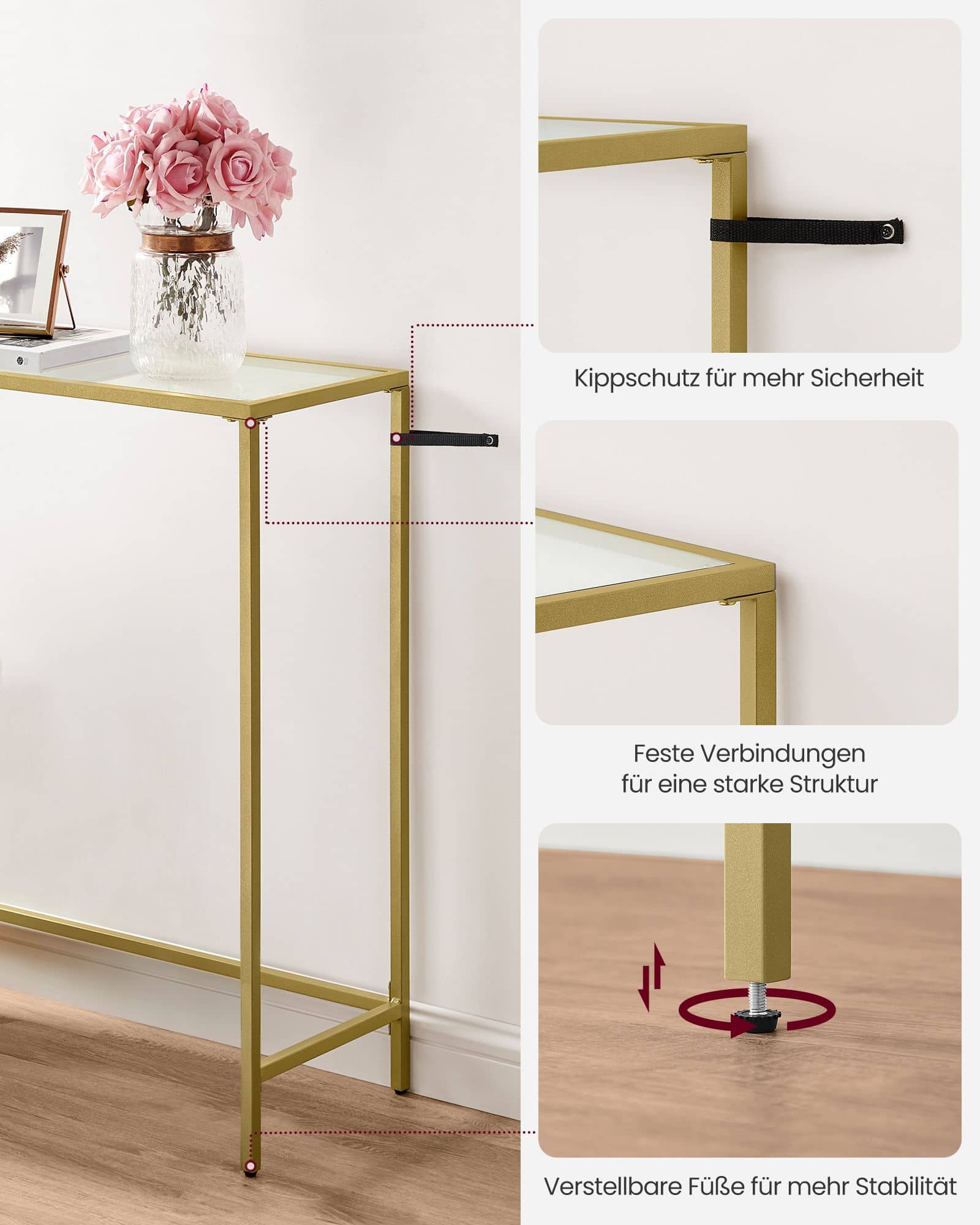 Konsolentisch aus Hartglas und Metall modern Konsolentisch aus Hartglas und Metall modern