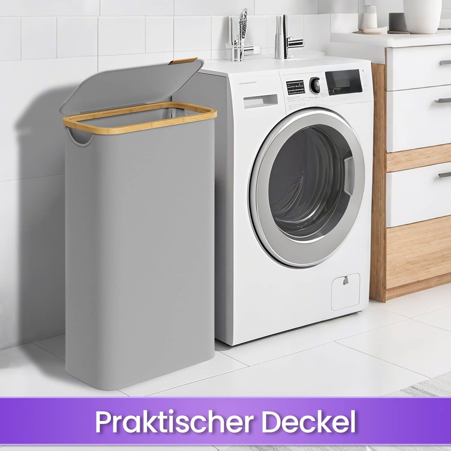 Wäschekorb, Wäschesammler mit Deckel, 65 L Wäschekorb, Wäschesammler mit Deckel, 65 L