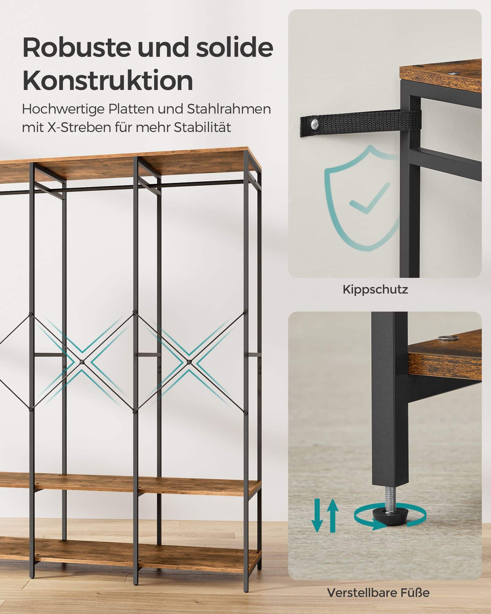 Kleiderschrank offen abnehmbare Haken vintagebraun Kleiderschrank offen abnehmbare Haken vintagebraun