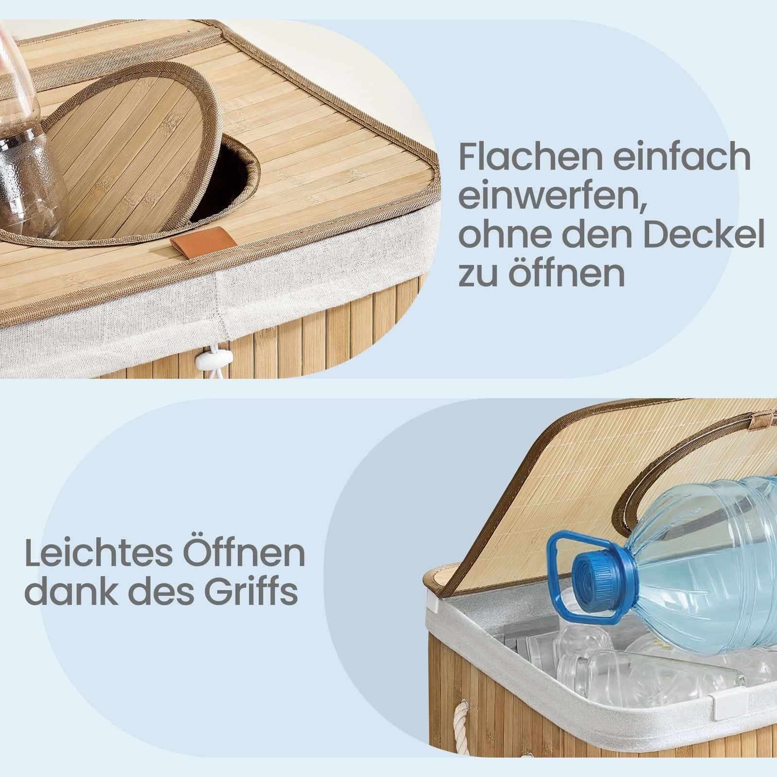 Pfandflaschen-Sammelbehälter, 95 L Pfandflaschen-Behälter, Bambus