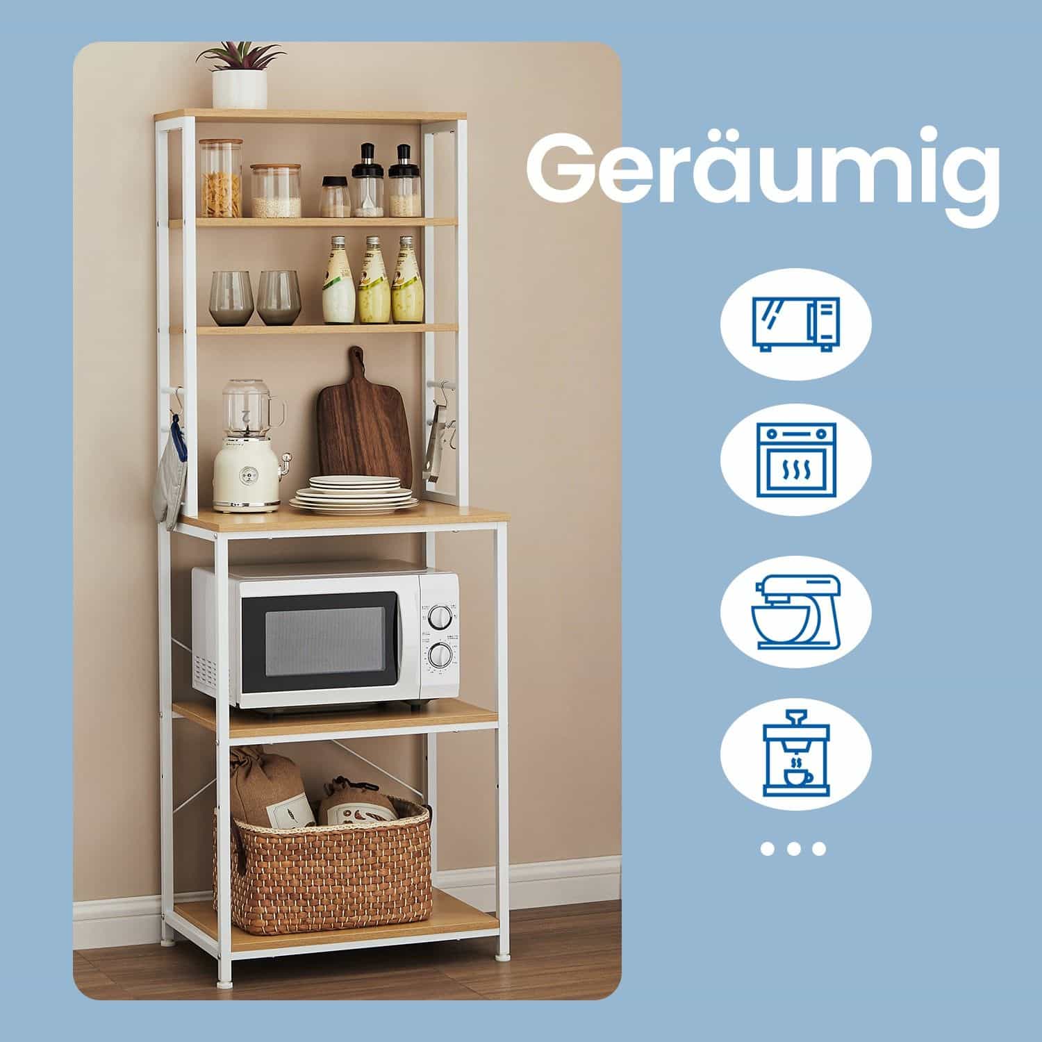 VASAGLE Küchenregal 6 Ebenen goldeiche-weiß