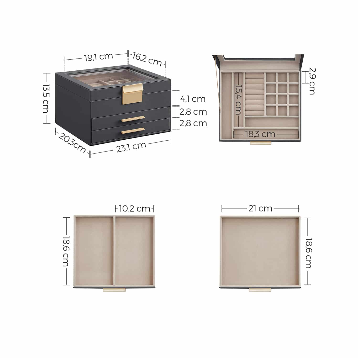 Schmuckbox mit 3 Ebenen-JBC239G02 Schmuckbox mit 3 Ebenen-JBC239G02