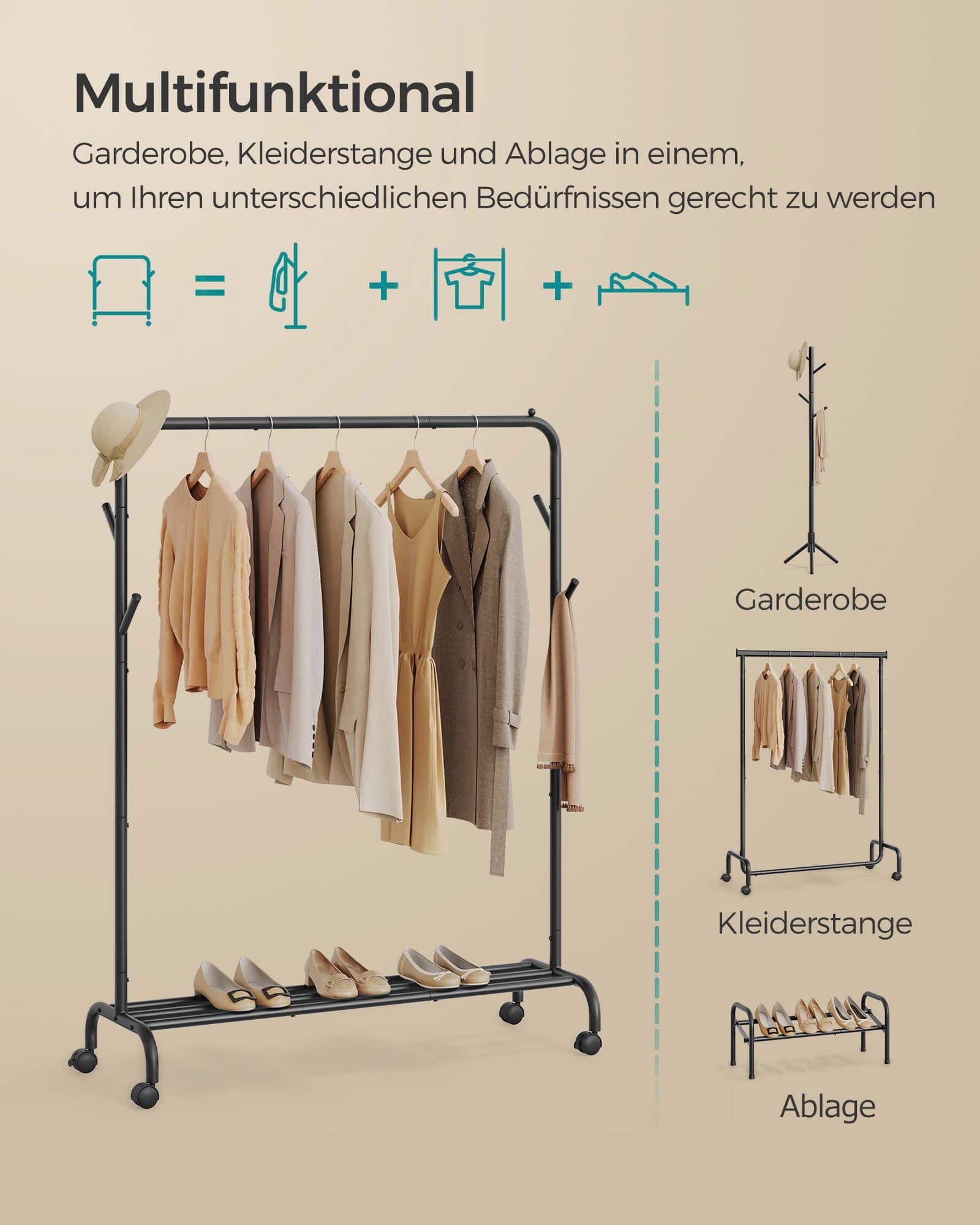 Kleiderständer auf Rollen 103,5 cm breit tintenschwarz Kleiderständer auf Rollen 103,5 cm breit tintenschwarz