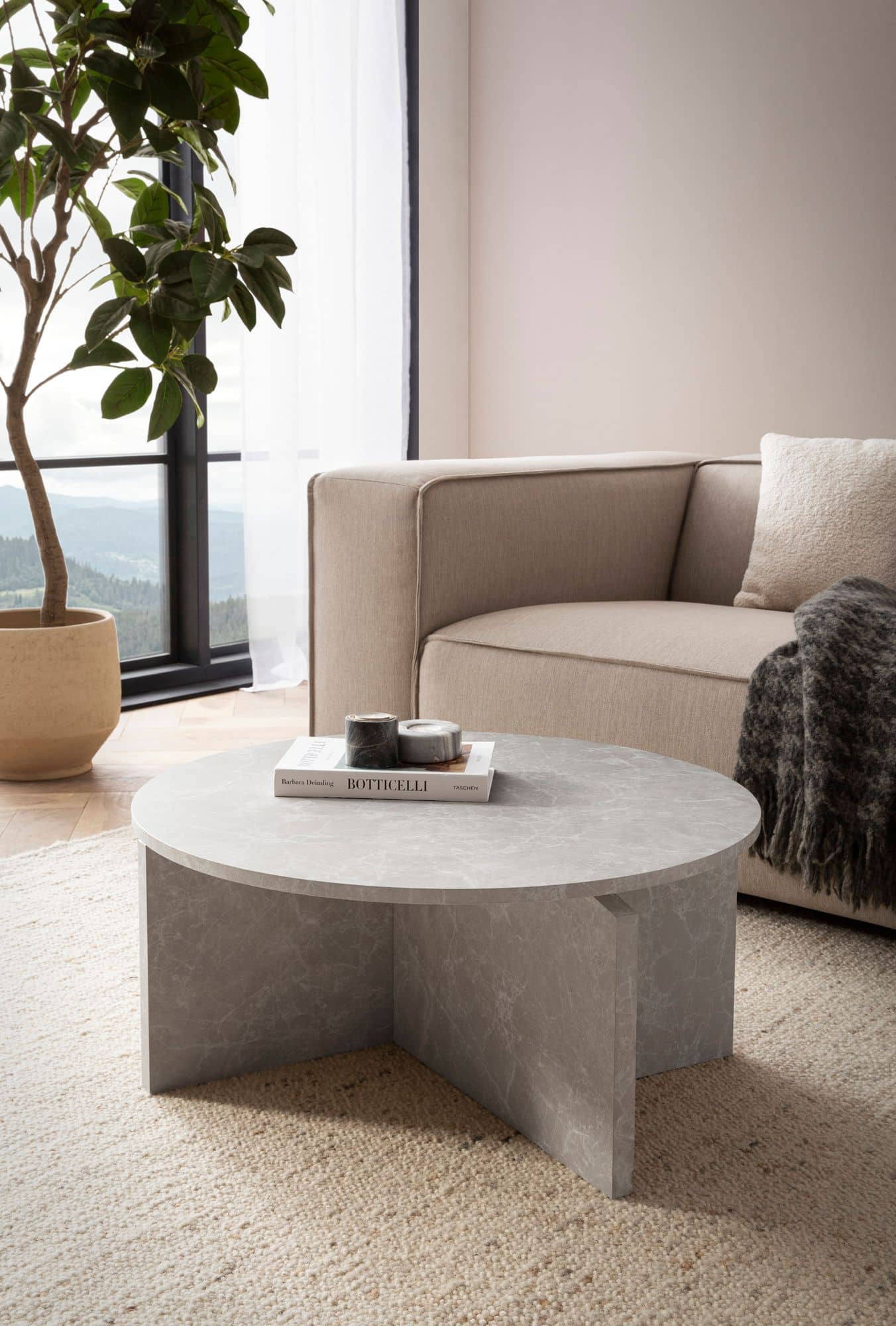 Couchtisch 70x70x33 cm Sandfarben Sofatisch in Stein-Optik Modern