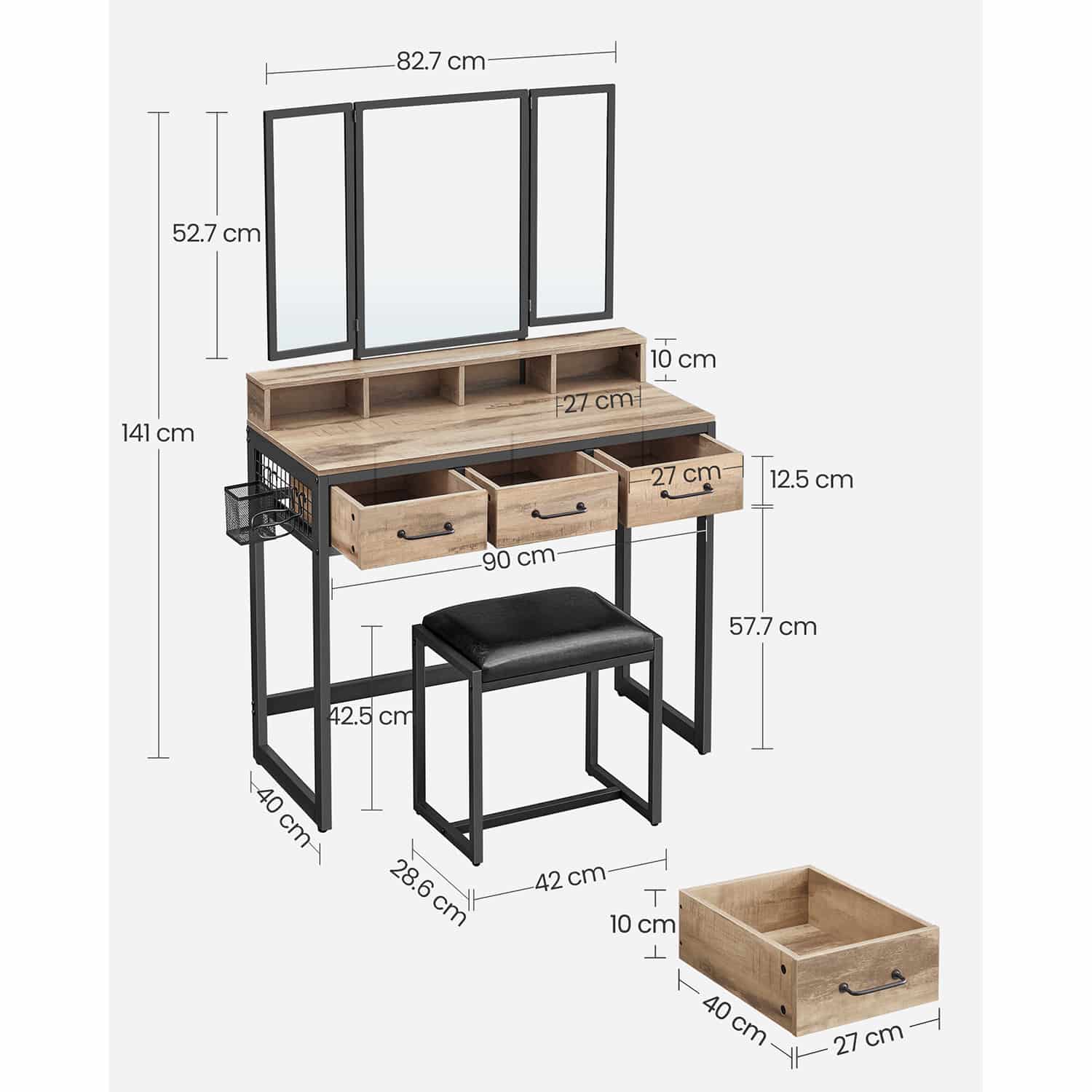 Schminktisch mit Hocker und Spiegel-B34RVT004B50 Schminktisch mit Hocker und Spiegel-B34RVT004B50