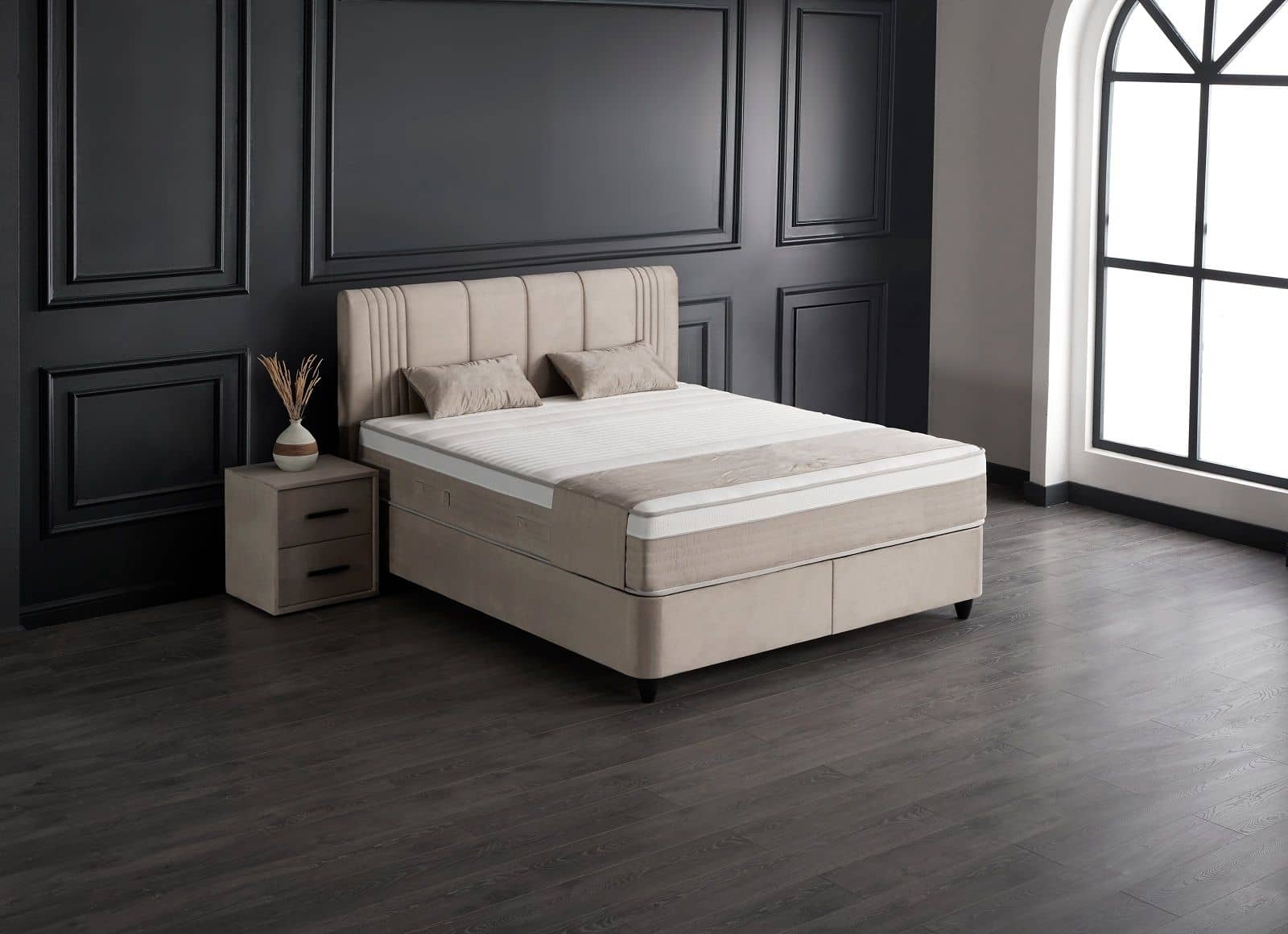 Belicia Boxspringbett mit Bettkasten – Samt Beige, ABC Bedding Belicia Boxspringbett mit Bettkasten – Samt Beige, ABC Bedding