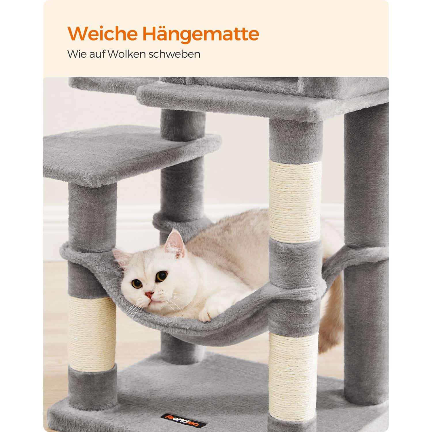 Kratzbaum 112 cm mit Plattformen und Hängematte hellgrau-B34PCT261W01 Kratzbaum 112 cm mit Plattformen und Hängematte hellgrau-B34PCT261W01