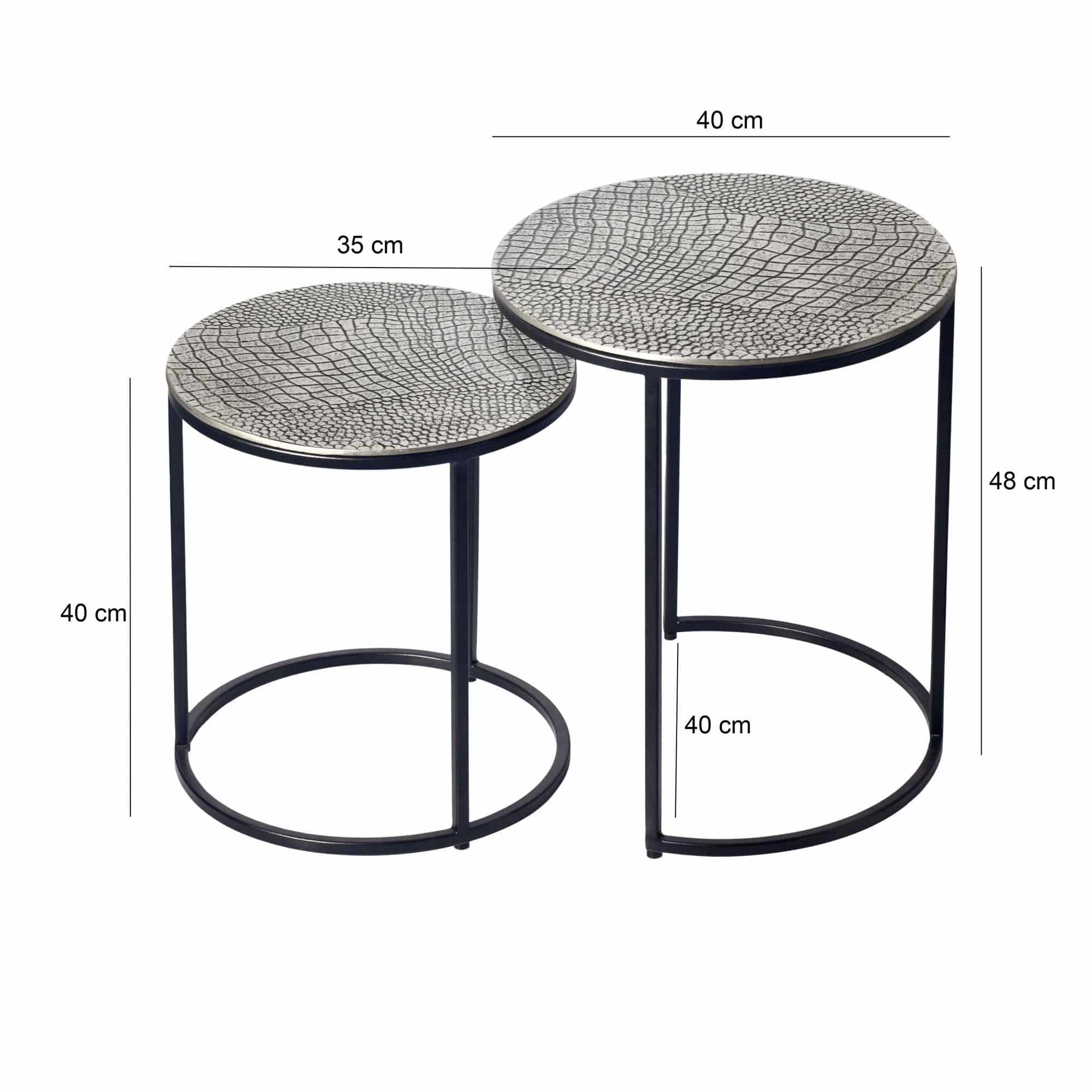 Satztisch Metall 2er Set rund silber - Beistelltisch Aluminium Tischplatten mit Muster - Design Couchtisch Anstelltisch modern Eisen Gestell - Dekotisch Wohnzimmertisch Handmade Satztisch Metall 2er Set rund silber - Beistelltisch Aluminium Tischplatten mit Muster - Design Couchtisch Anstelltisch modern Eisen Gestell - Dekotisch Wohnzimmertisch Handmade