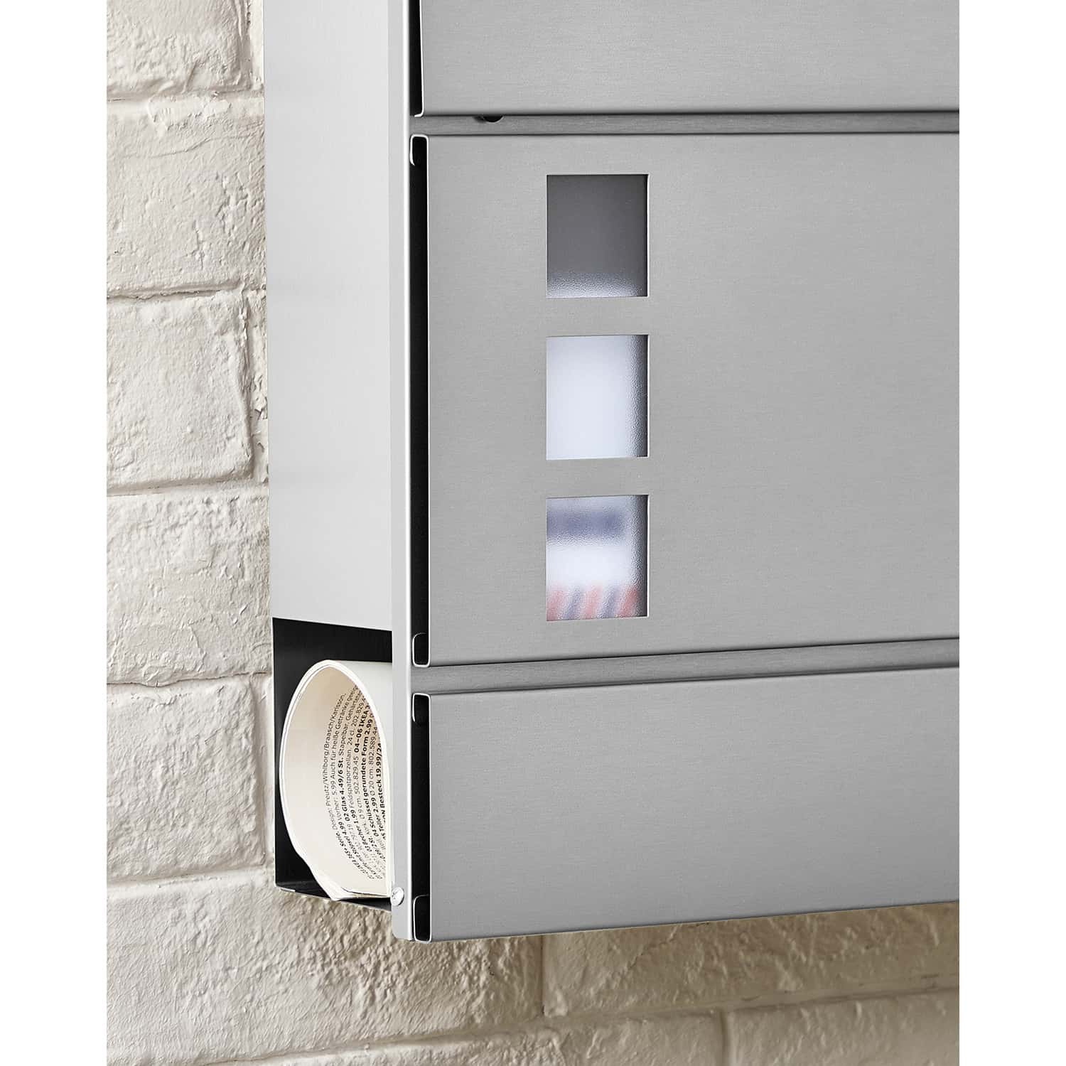 Wandbriefkasten mit Zeitungsfach silbern