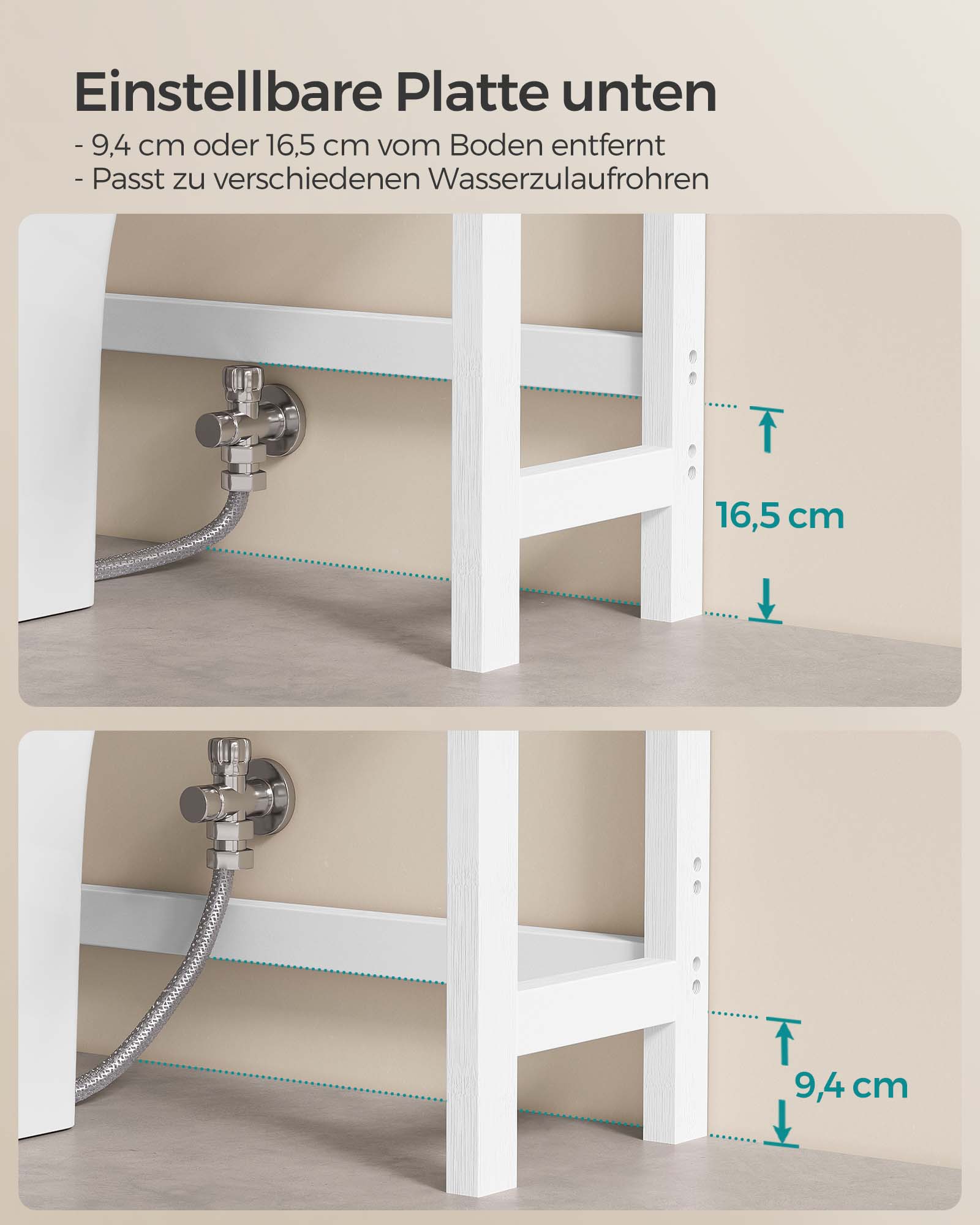 3-stöckiges Badregal aus Bambus wolkenweiß-naturfarben-BTS001W02 3-stöckiges Badregal aus Bambus wolkenweiß-naturfarben-BTS001W02