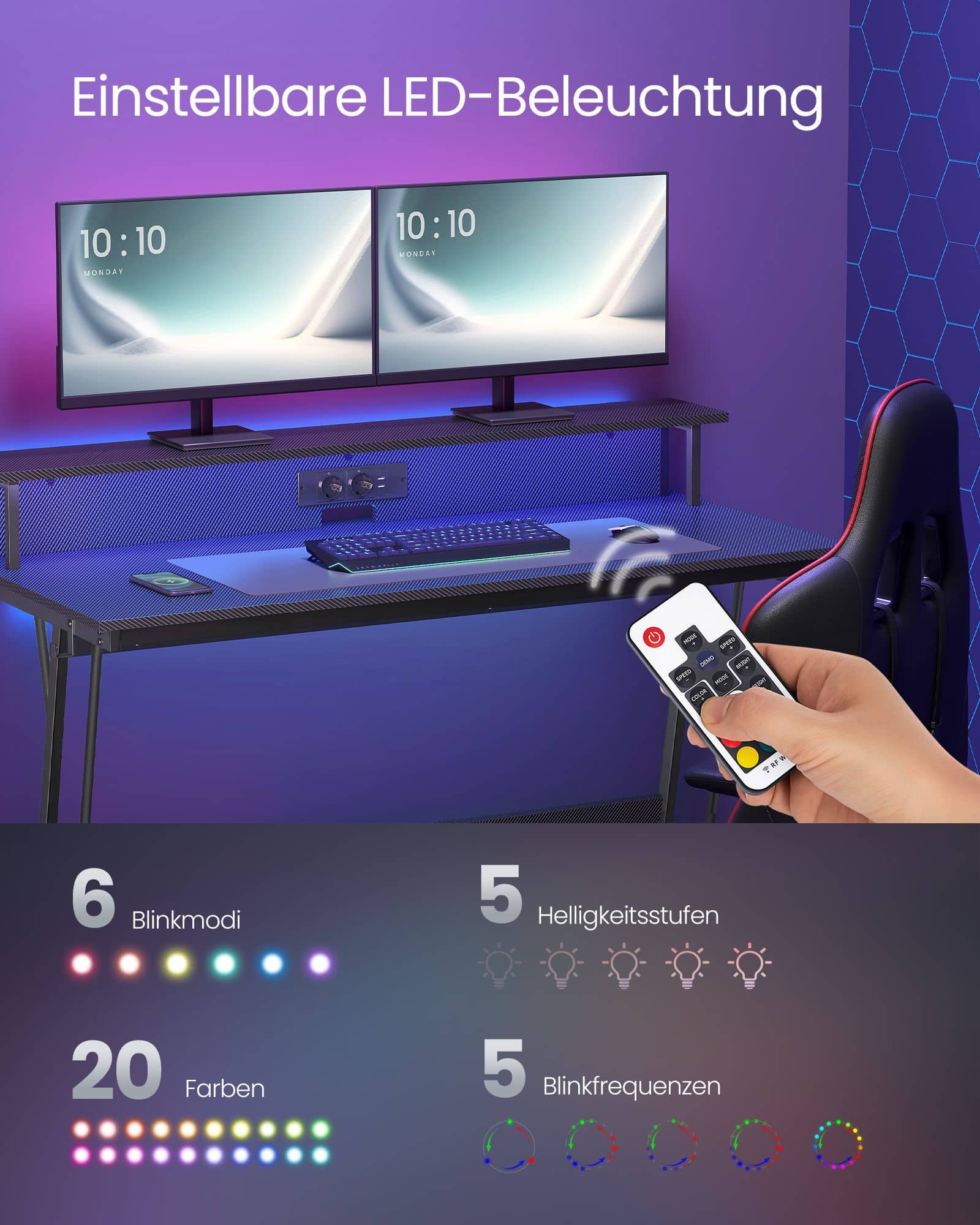 Schreibtisch mit Monitorständer 55 x 135 x 76 cm Kohlschwarz Schreibtisch mit Monitorständer 55 x 135 x 76 cm Kohlschwarz