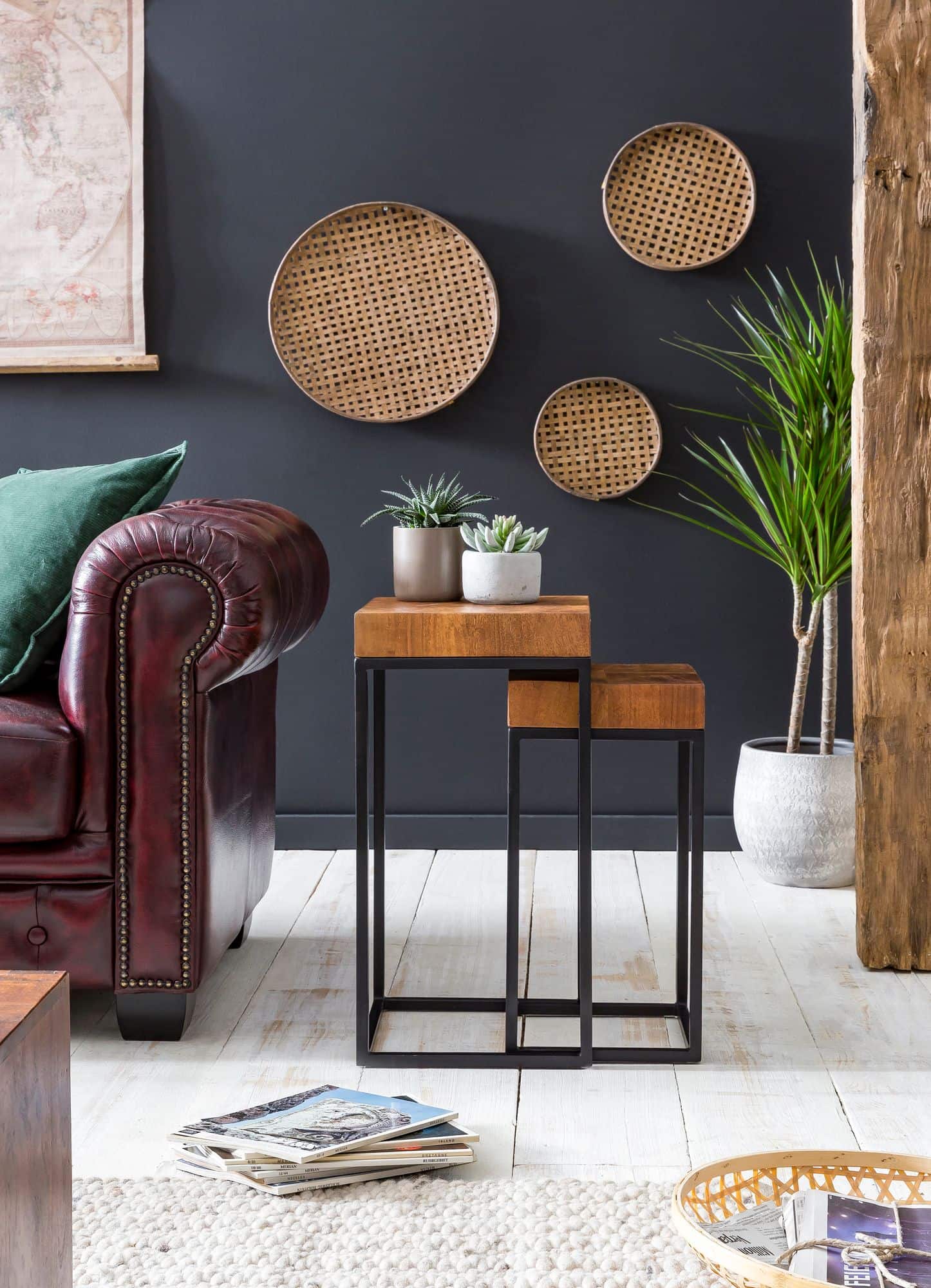 Design Satztisch WL5.660 Sheesham Metall Beistelltisch 2er Set Klein Design Satztisch WL5.660 Sheesham Metall Beistelltisch 2er Set Klein