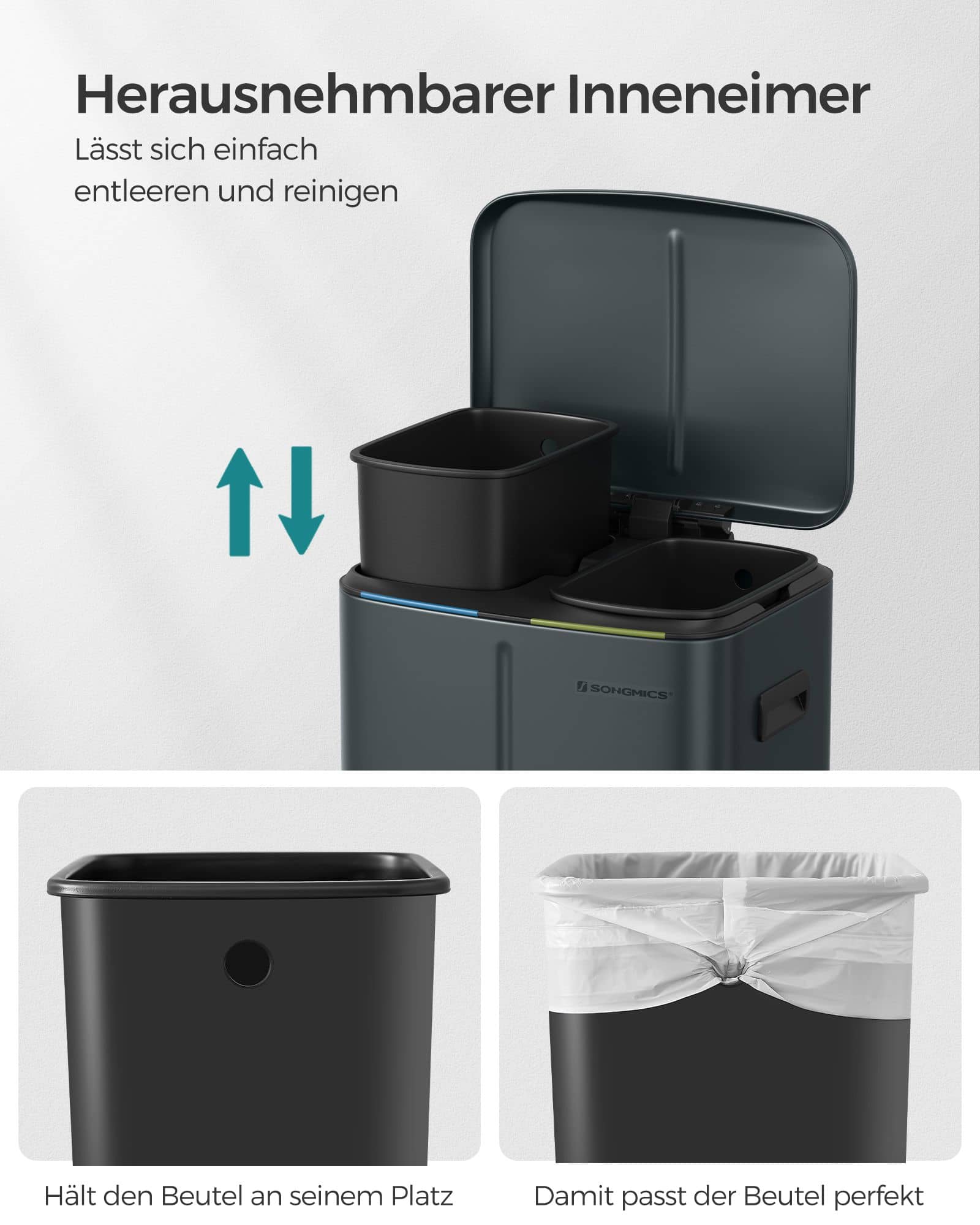 Mülleimer Küche 2 x 20 L mit Softclose-Deckel grüngrau-LTB40G02 Mülleimer Küche 2 x 20 L mit Softclose-Deckel grüngrau-LTB40G02
