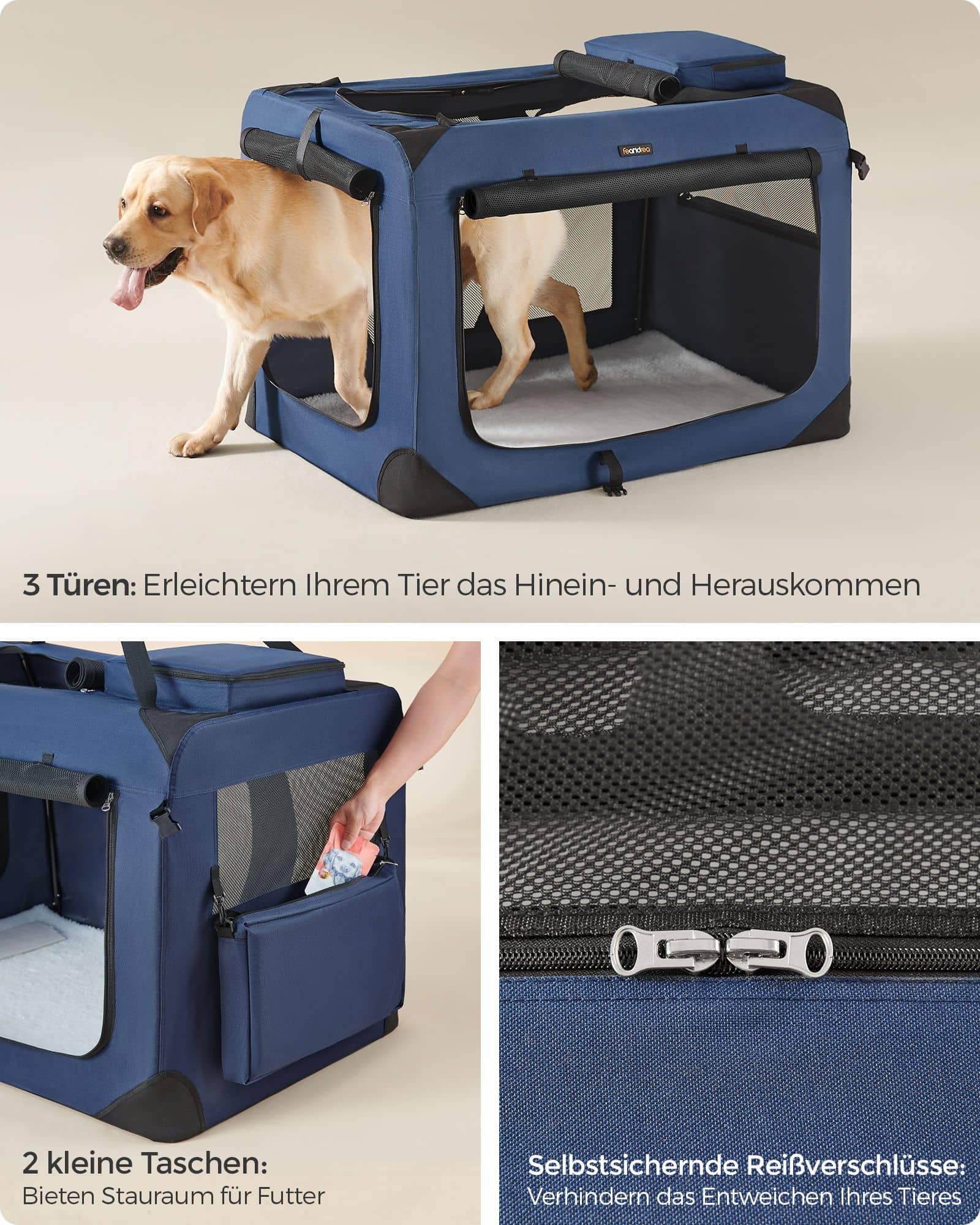 Hundebox faltbar Netzstoff Metallrahmen dunkelblau-PDC10Z Hundebox faltbar Netzstoff Metallrahmen dunkelblau-PDC10Z