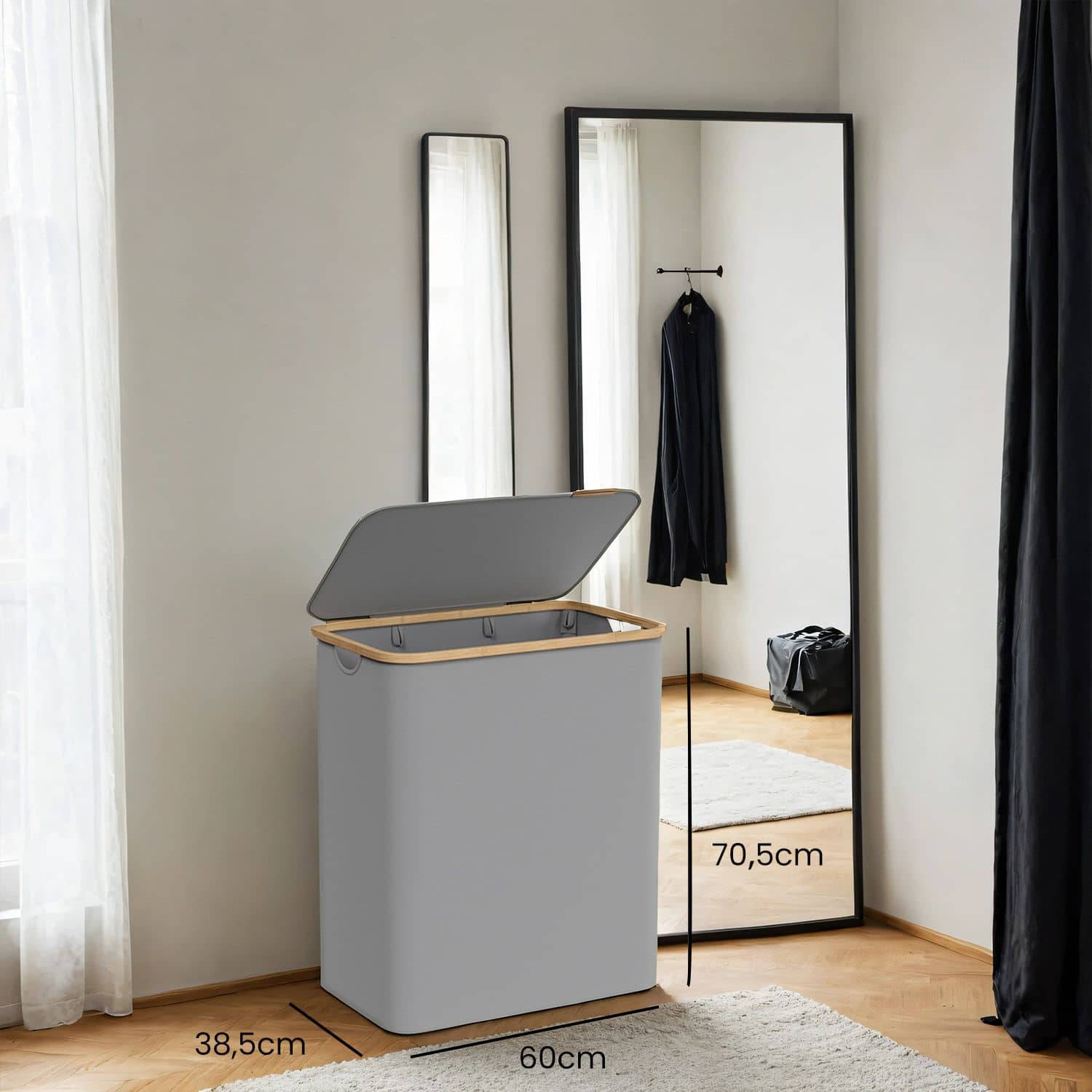 Wäschekorb 3 Fächer, Wäschesammler mit Deckel, 150 L Wäschekorb 3 Fächer, Wäschesammler mit Deckel, 150 L