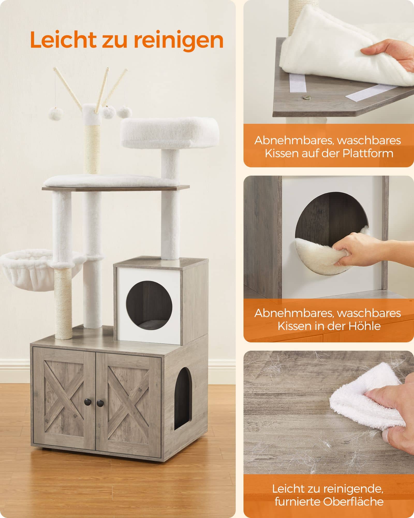 Kratzbaum mit Katzenklo-Schrank abnehmbar greige-PCT113G01 Kratzbaum mit Katzenklo-Schrank abnehmbar greige-PCT113G01