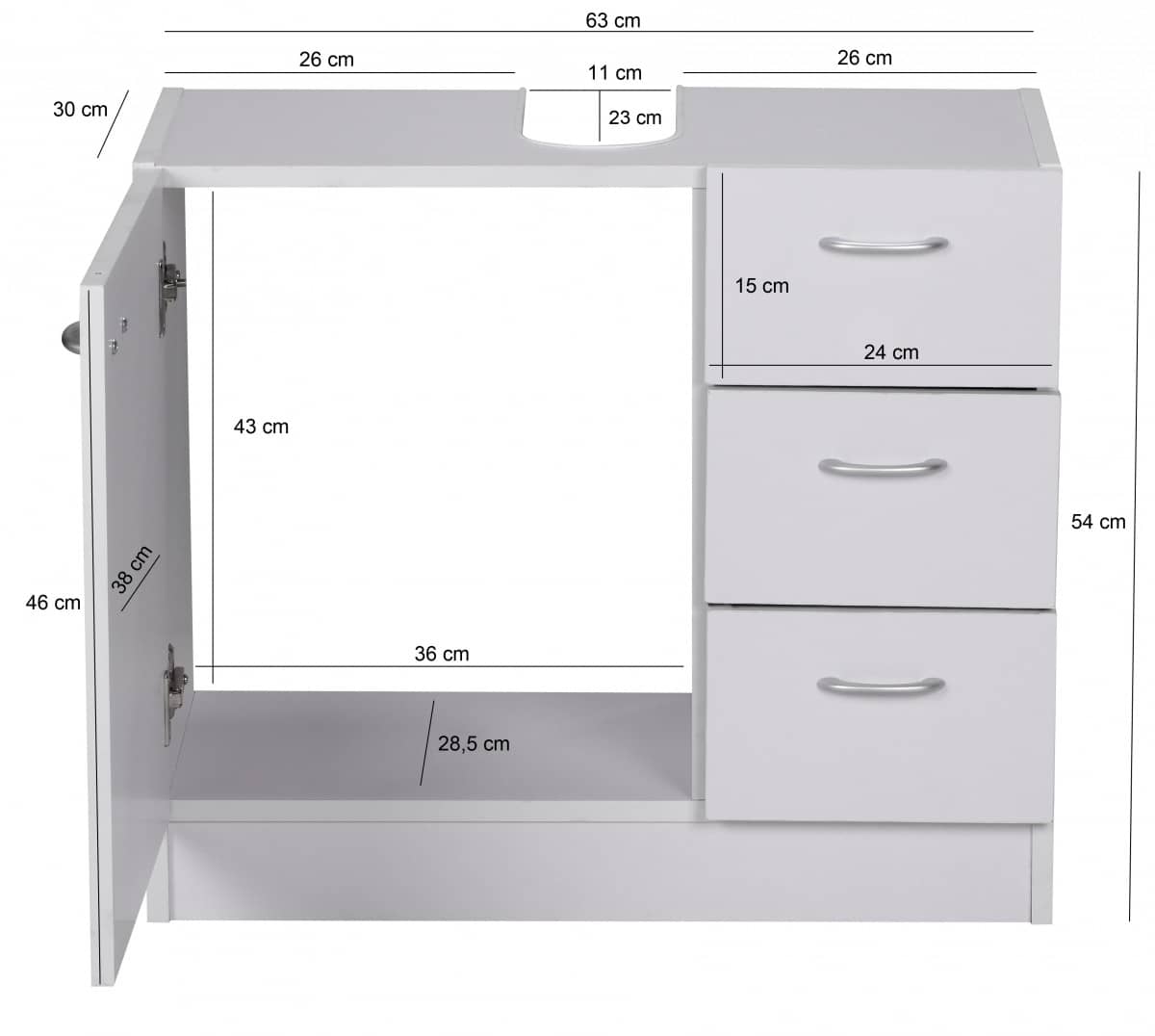 35999-WOHNLING-Bad-Waschbecken-Unterschrank-54-x-63wDZihNNLgGOXg Bad Waschbecken Unterschrank 54 x 63 x 30 cm 1 Tür, 3 Schubladen, weiß