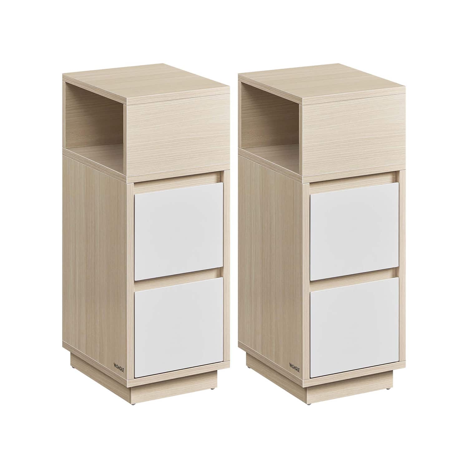 Schmaler Nachttisch 2er Set mit Schubladen naturbeige-wolkenweiß Schmaler Nachttisch 2er Set mit Schubladen naturbeige-wolkenweiß