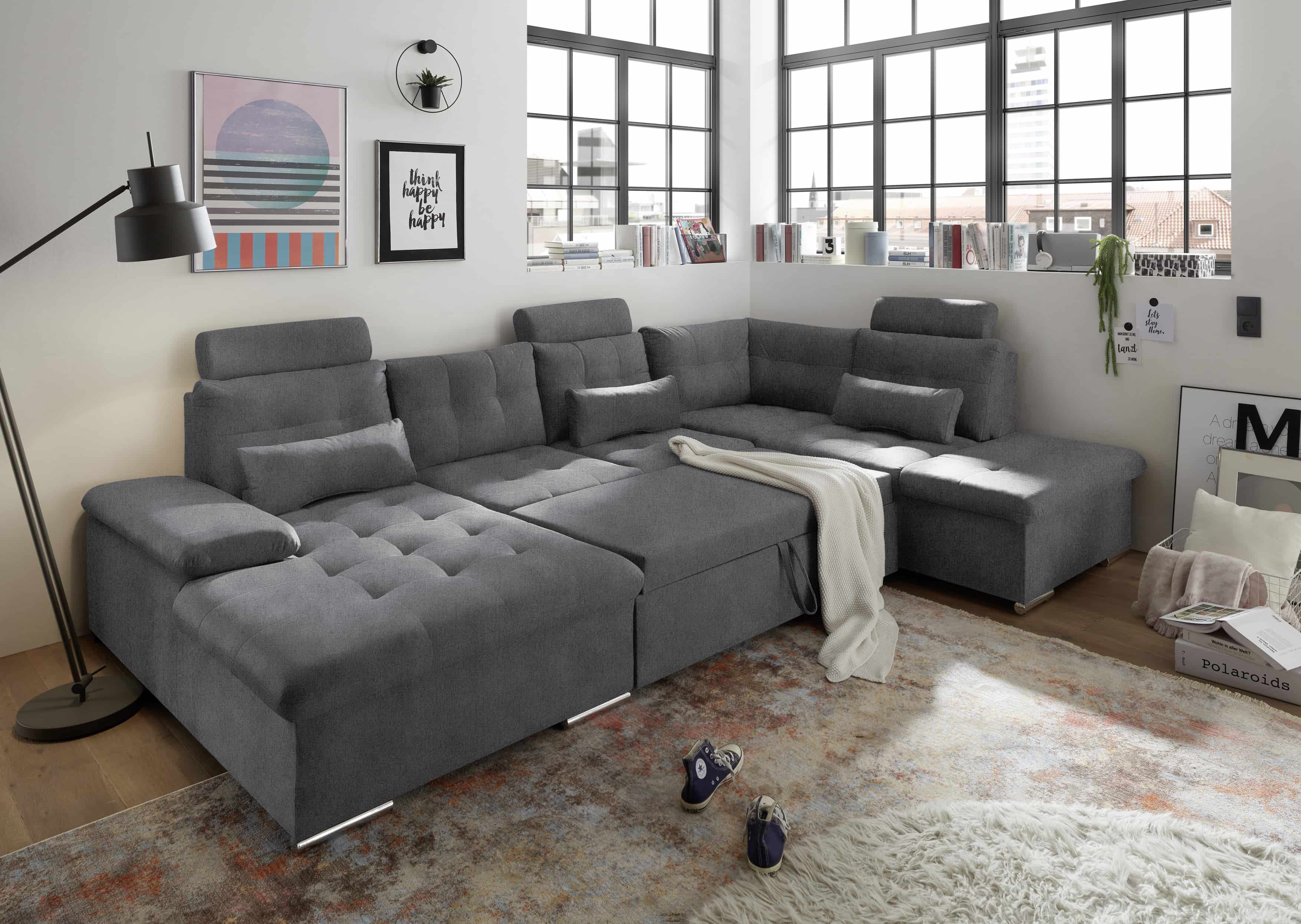 Sofa U-Form mit Schlaffunktion und Bettkasten - Anthrazit - Medan XXL Sofa U-Form mit Schlaffunktion und Bettkasten - Anthrazit - Medan XXL
