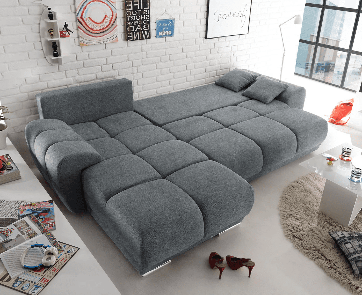 Ed Exciting Design Sofa Anton mit Schlaffunktion & Bettkasten in verschiedenen Farben erhältlich Luxus-Webstoff Flachgewebe beidseitig montierbar Ed Exciting Design Sofa Anton mit Schlaffunktion & Bettkasten in verschiedenen Farben erhältlich Luxus-Webstoff Flachgewebe beidseitig montierbar