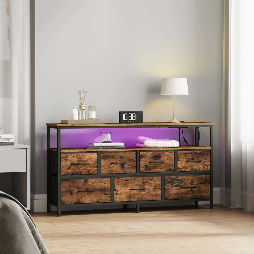 Kommode mit LED-Beleuchtung, Sideboard, Schubladenschrank für Wohnzimmer