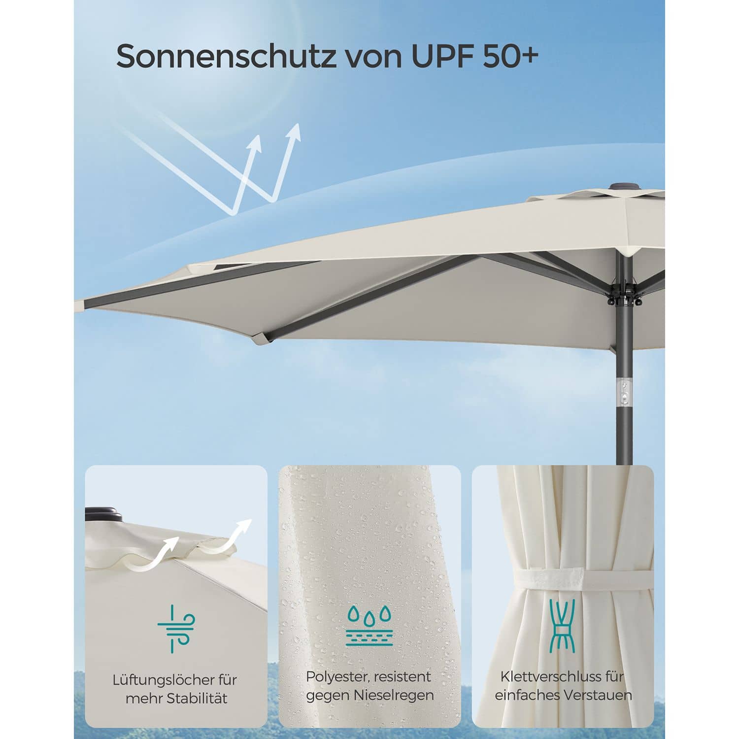 Sonnenschirm beidseitig um 30° knickbar beige