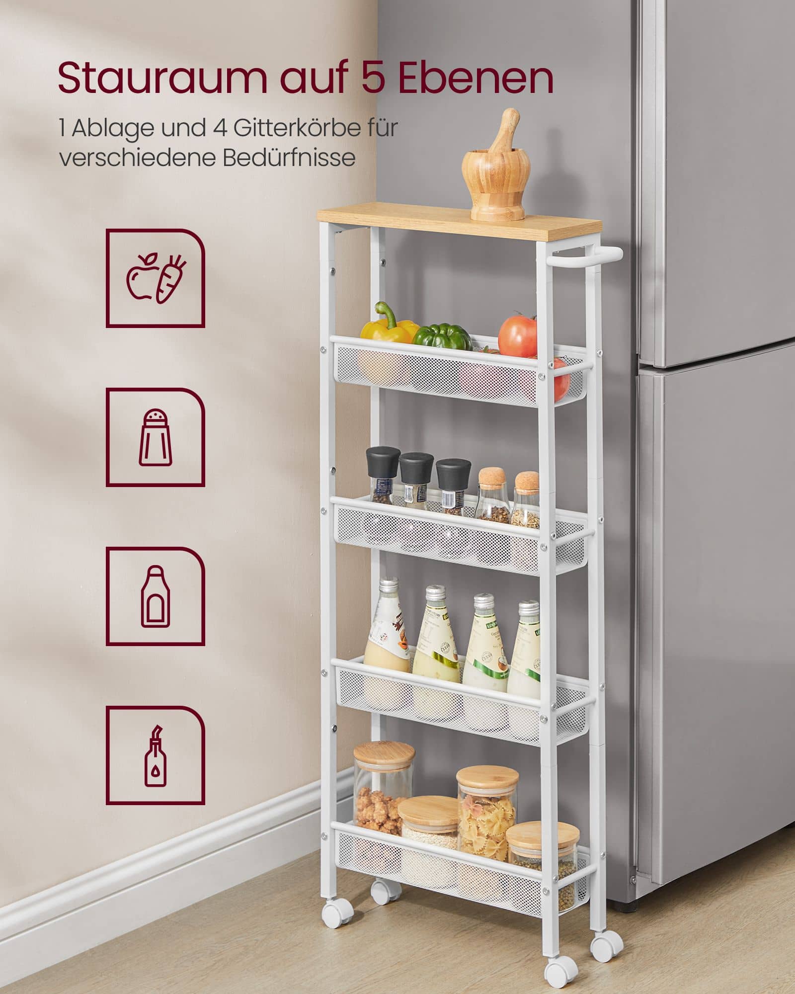 Rollwagen mit 5 Ebenen auf Rollen 13 x 45,4 x 99,6 cm Rollwagen mit 5 Ebenen auf Rollen 13 x 45,4 x 99,6 cm