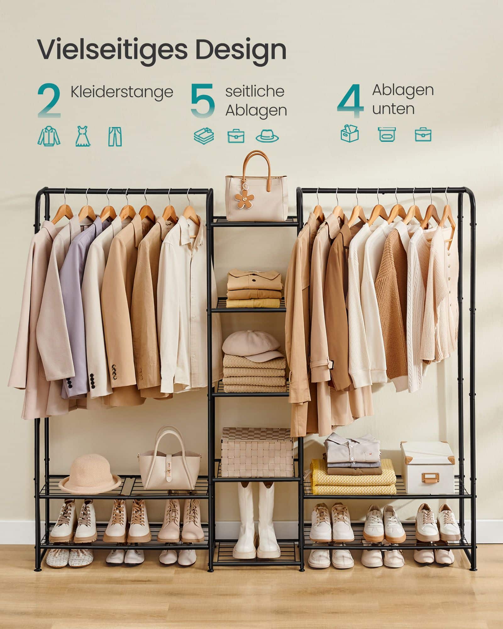 Kleiderständer mit Ablagen 29 x 183 x 158,4 cm mattschwarz