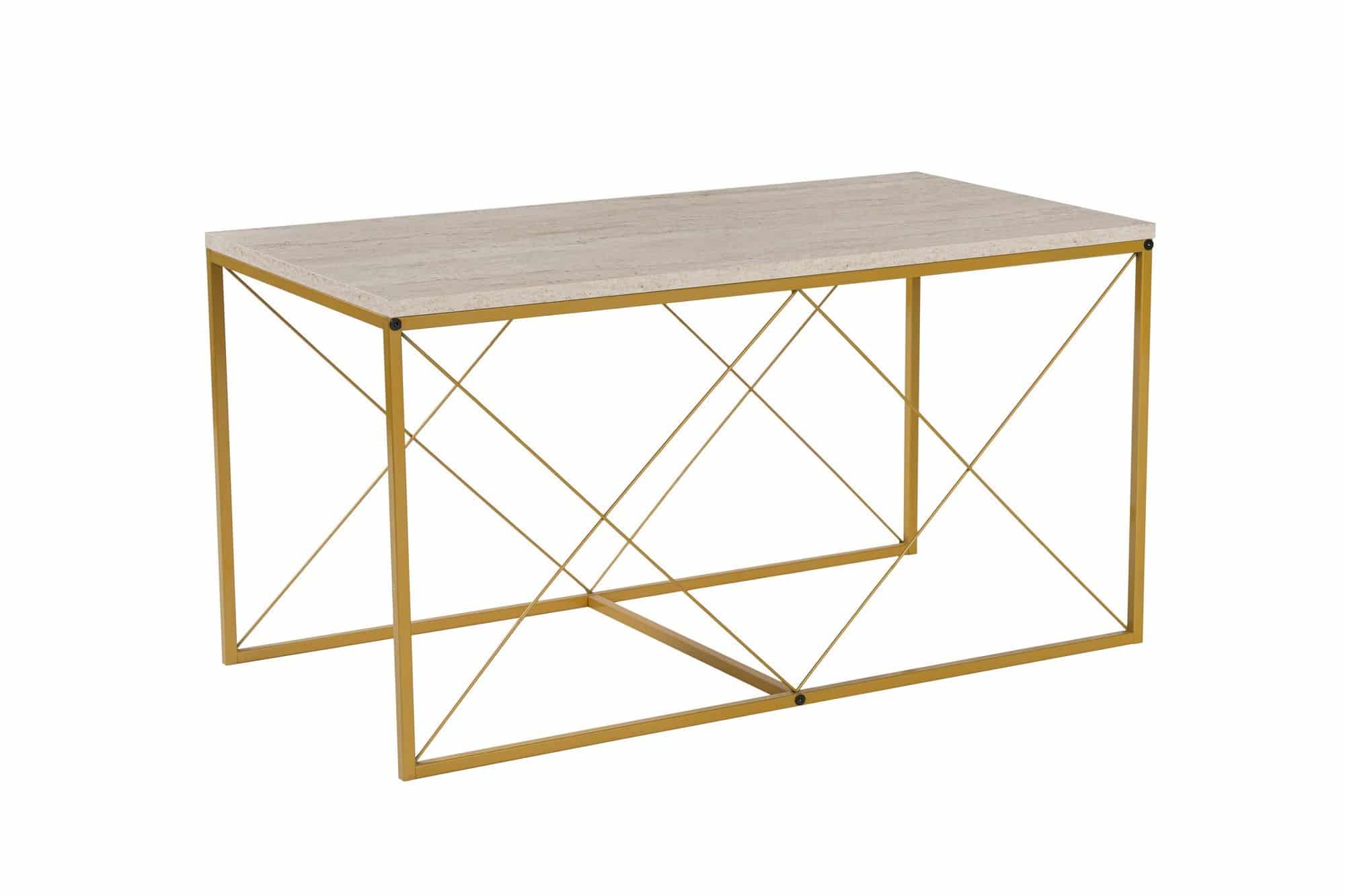 Defne - Gold, Travertine - Couchtisch Set