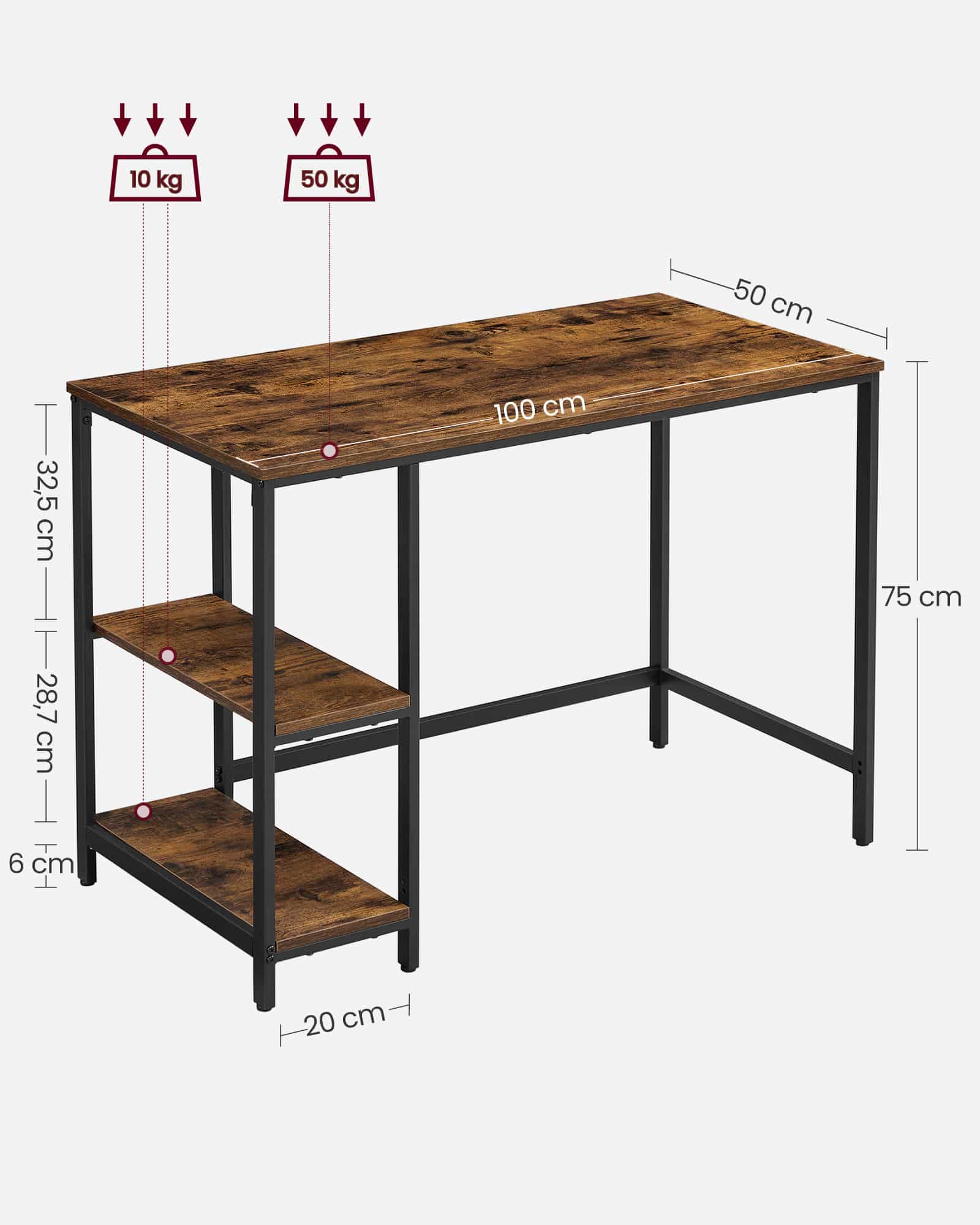 Industrie-Look Schreibtisch mit 2 Ablagen-LWD046B01 Industrie-Look Schreibtisch mit 2 Ablagen-LWD046B01