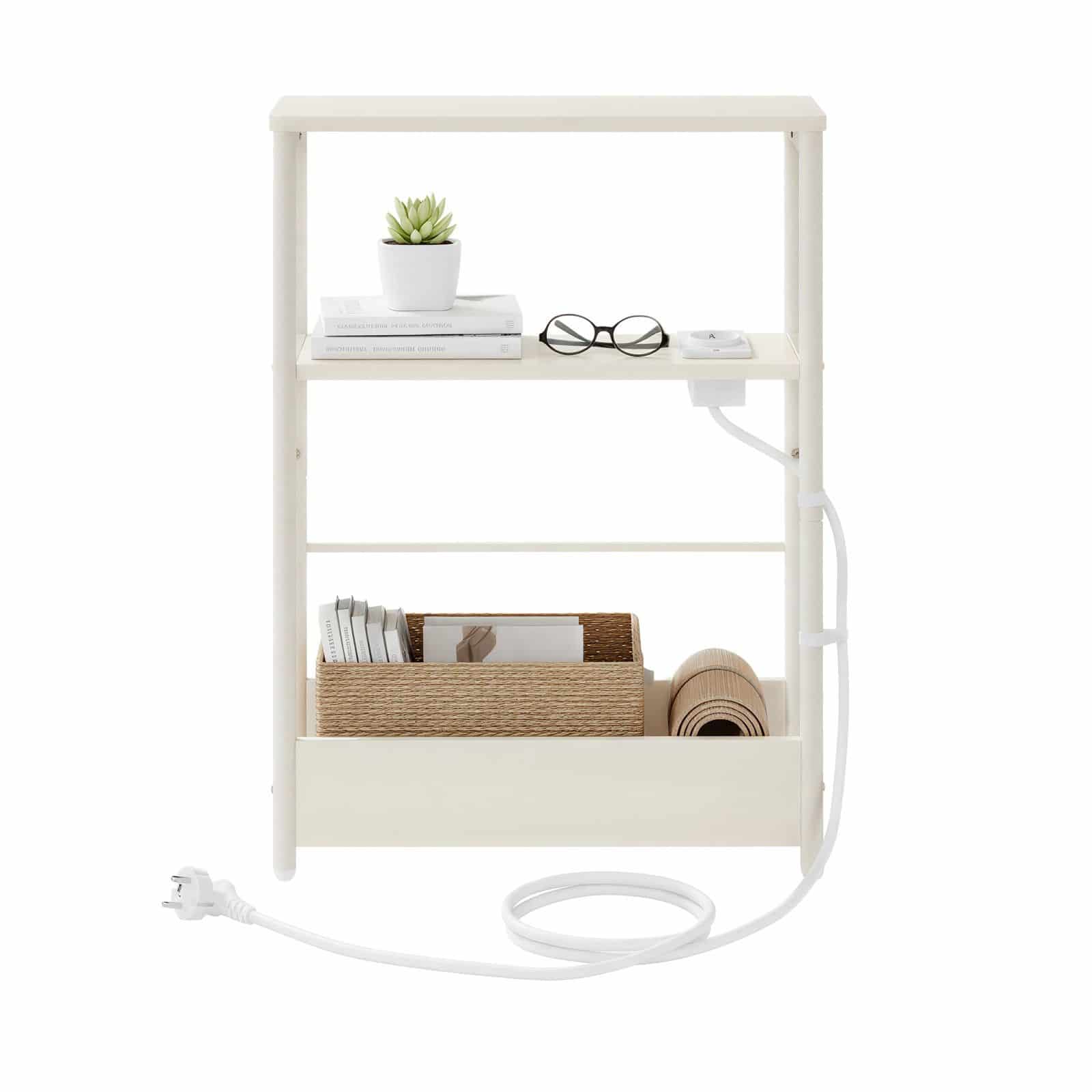 Schmaler Sofatisch mit 3 Ablagen, Nachttisch mit Zeitschriftenhalter, für Schlafzimmer Schmaler Sofatisch mit 3 Ablagen, Nachttisch mit Zeitschriftenhalter, für Schlafzimmer