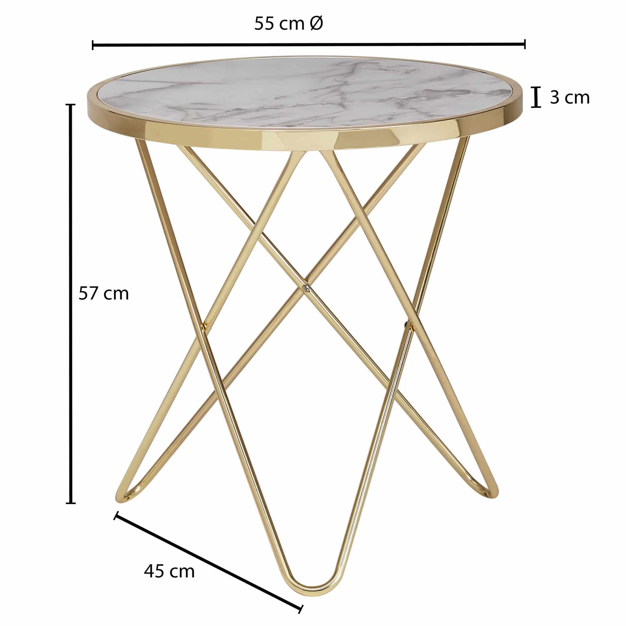 52216-Wohnling-Design-Couchtisch-Mamor-Optik-Weiss-Rund-55-cm-Gold-Metall-Gestell-Wohnzimmertisch Design Beistelltisch Marmor Optik Weiß Rund Ø55 cm Gold Metallgestell