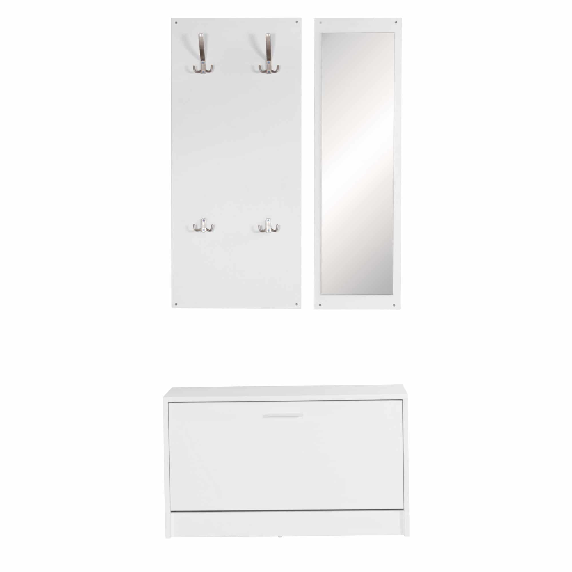 44696-WOHNLING-Garderobe-mit-Spiegel-weiss-WL5-16_2 Wand-Garderobe SALERNO mit Spiegel & Schuhschrank Spanplatte weiß
