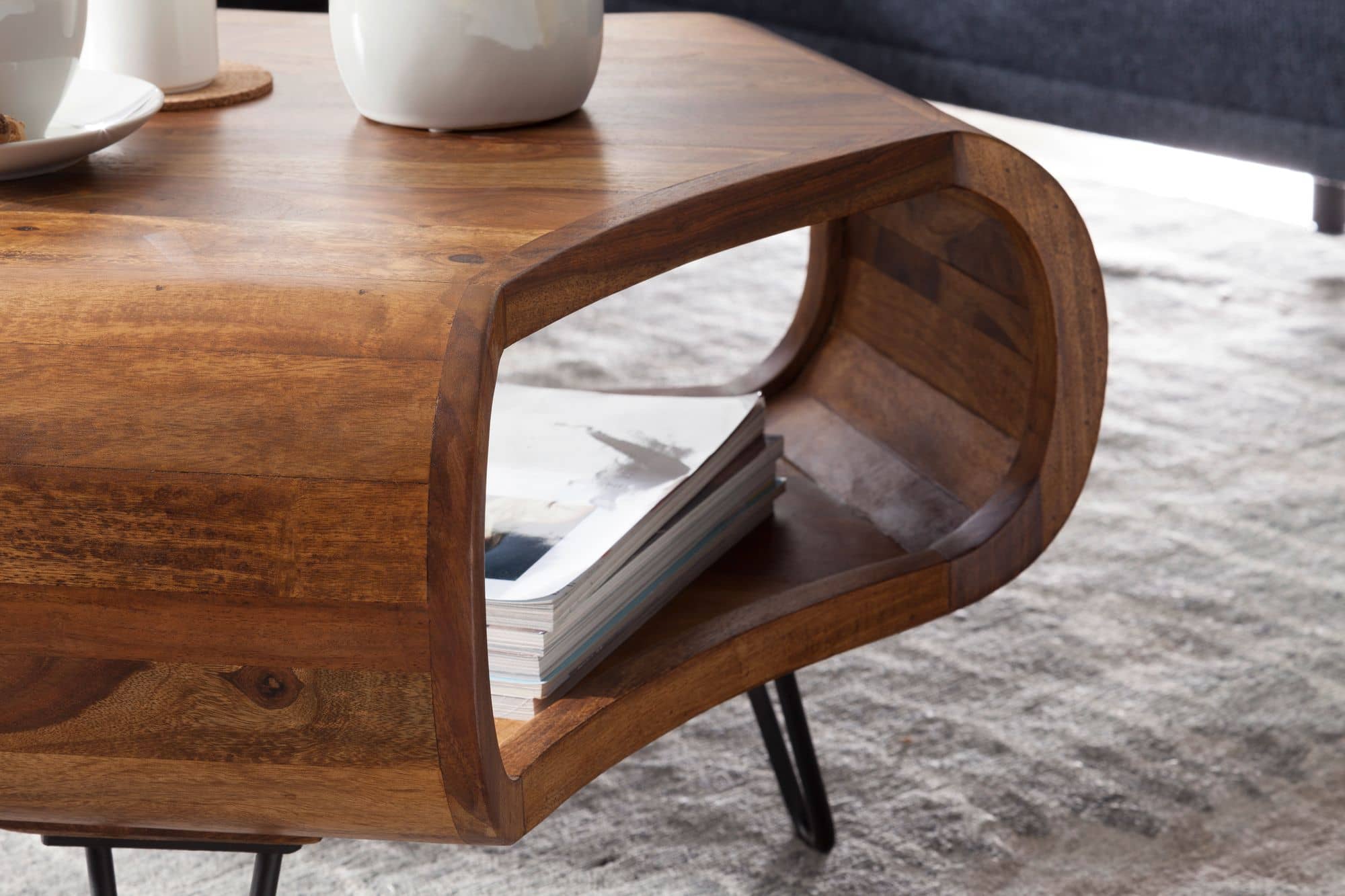 Couchtisch WL5.603 Sheesham massiv Holz 55 x 55 x 38 cm Ablage & Metallgestell Couchtisch WL5.603 Sheesham massiv Holz 55 x 55 x 38 cm Ablage & Metallgestell
