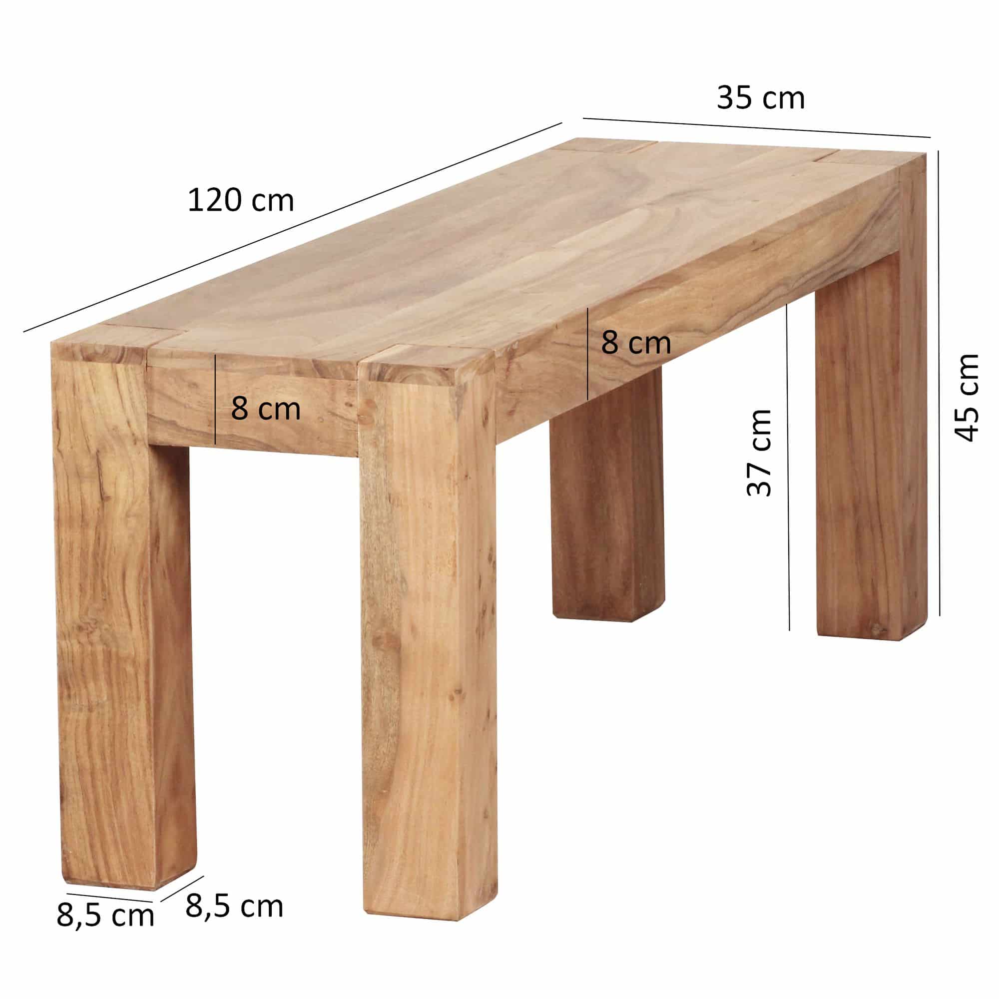 38405-WOHNLING-Esszimmer-Sitzbank-MUMBAI-Massiv-H_1 Esszimmer Sitzbank MUMBAI Massiv-Holz Akazie 120 x 45 x 35 cm Holz-Bank Natur-Produkt Küchenbank im Landhaus-Stil