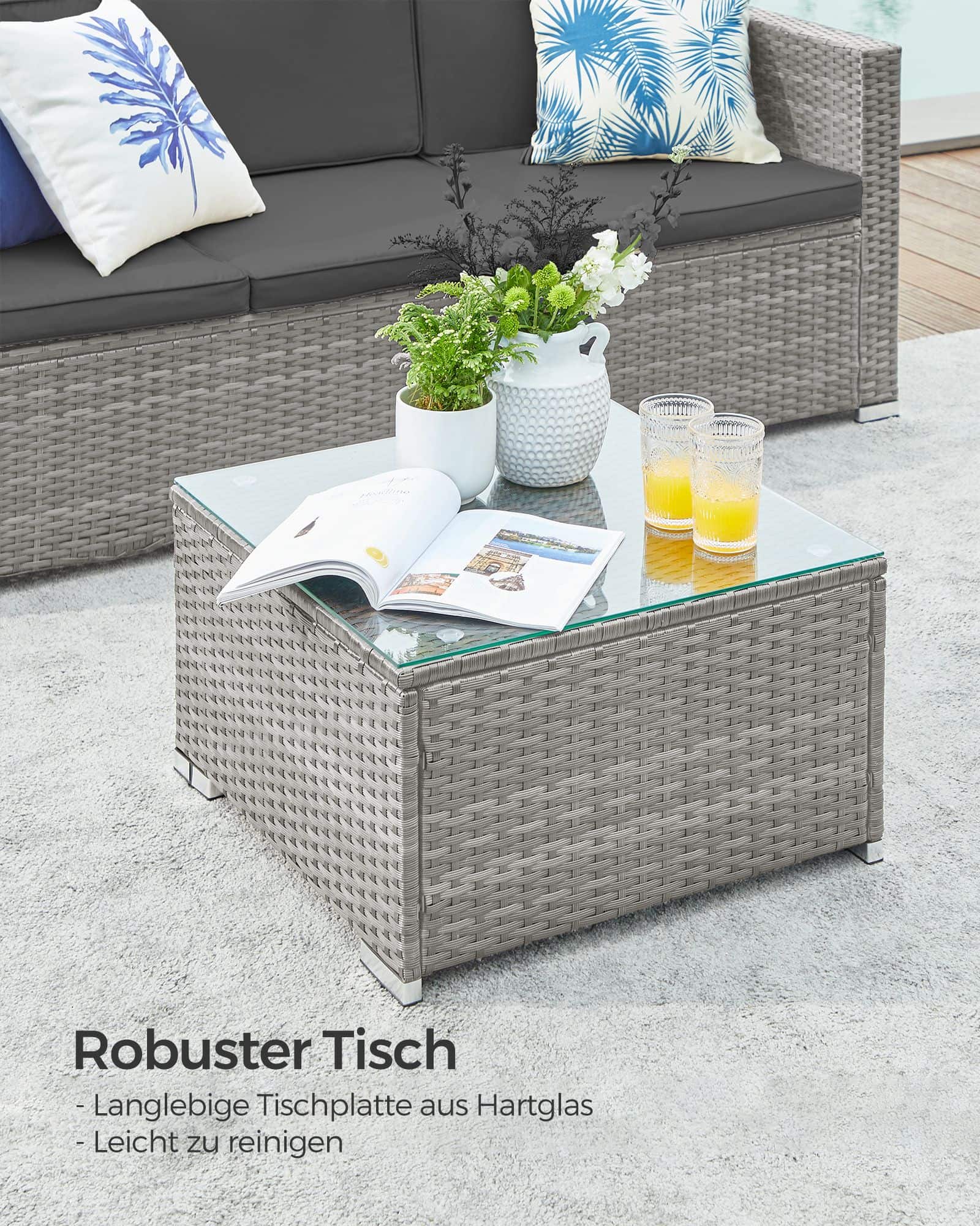 Balkonmöbel aus PE-Polyrattan mit Kissen und Glastisch-B34GGF005G05 Balkonmöbel aus PE-Polyrattan mit Kissen und Glastisch-B34GGF005G05