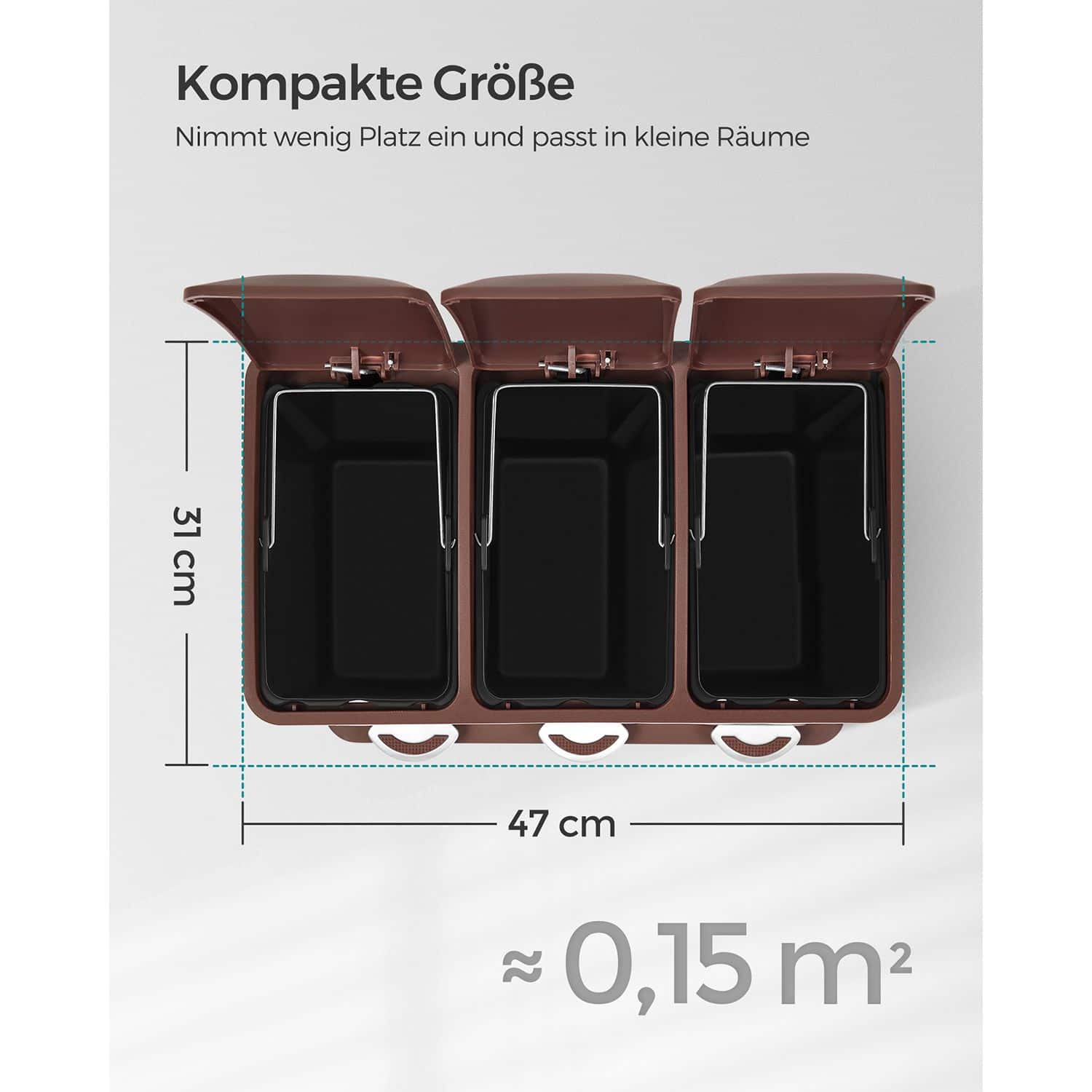 Mülleimer 3 x 8 Liter mit Deckel und Inneneimer cremeweiß-braun-LTB024A01 Mülleimer 3 x 8 Liter mit Deckel und Inneneimer cremeweiß-braun-LTB024A01