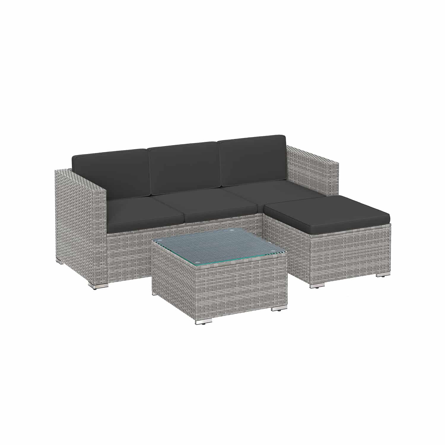Balkonmöbel aus PE-Polyrattan mit Kissen und Glastisch-B34GGF005G05 Balkonmöbel aus PE-Polyrattan mit Kissen und Glastisch-B34GGF005G05