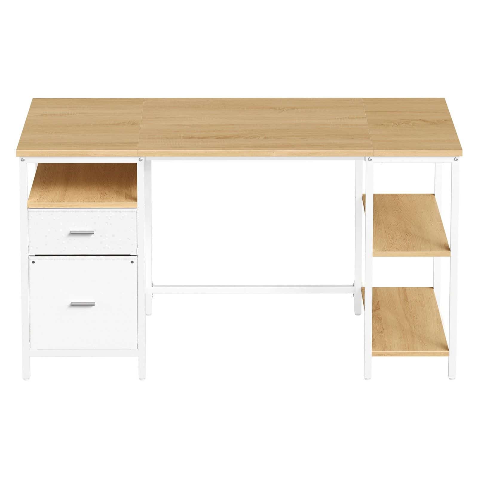 Computertisch mit 3 Ablagen und 2 Schubladen natureichenfarben-perlweiß Computertisch mit 3 Ablagen und 2 Schubladen natureichenfarben-perlweiß