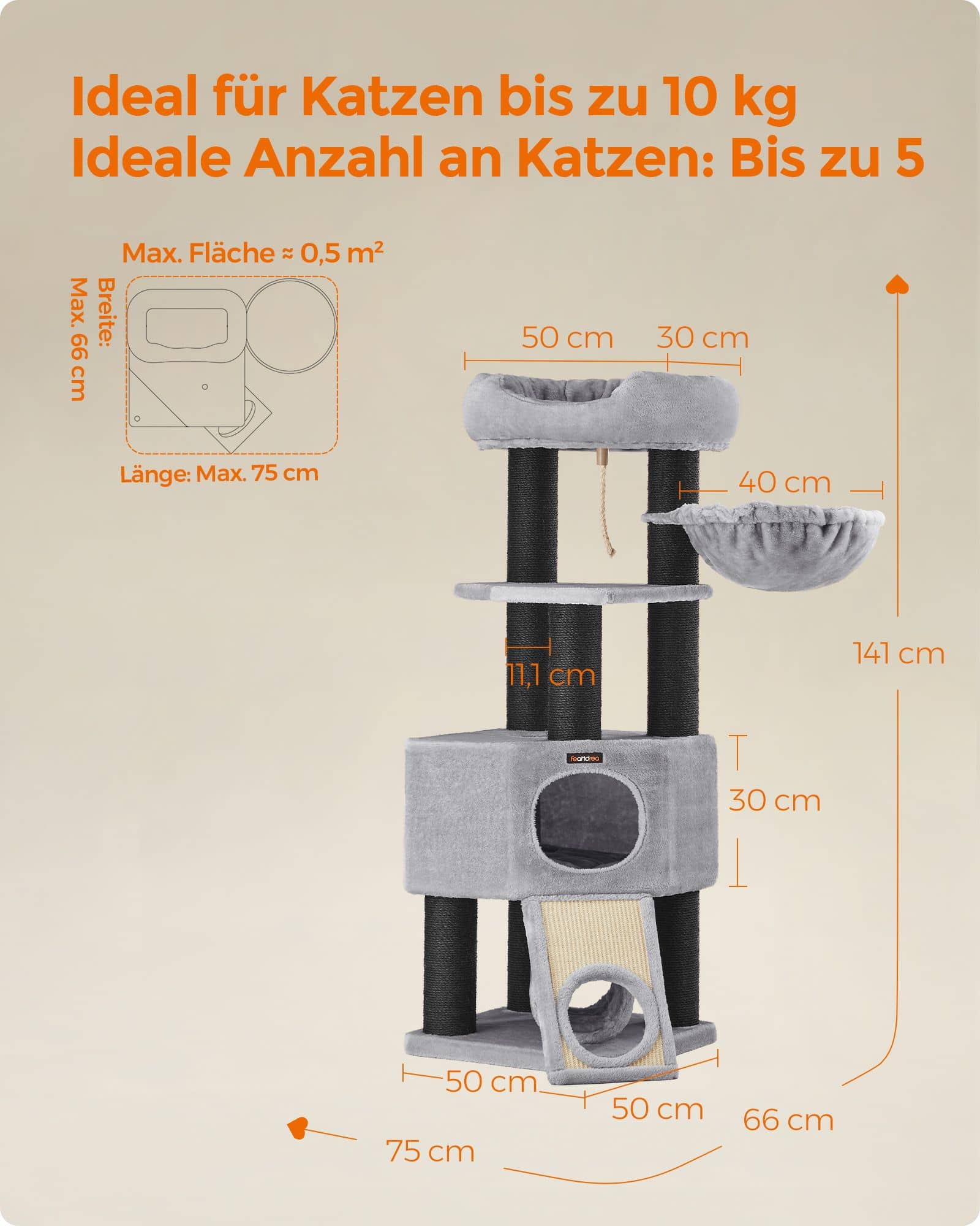 Kratzbaum dicke Stämme 141 cm Grau-B34PCT02W Kratzbaum dicke Stämme 141 cm Grau-B34PCT02W