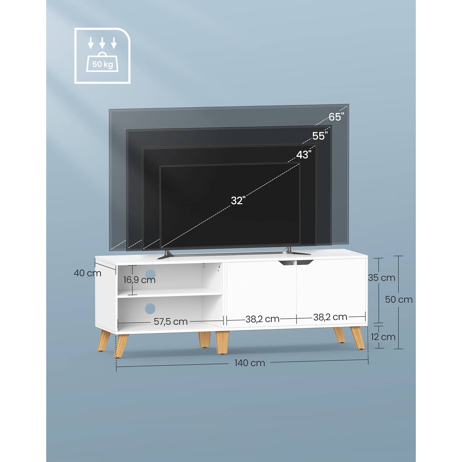 TV-Schrank mit 2 Türen 40 x 140 x 50 cm weiß-LTV027T46 TV-Schrank mit 2 Türen 40 x 140 x 50 cm weiß-LTV027T46
