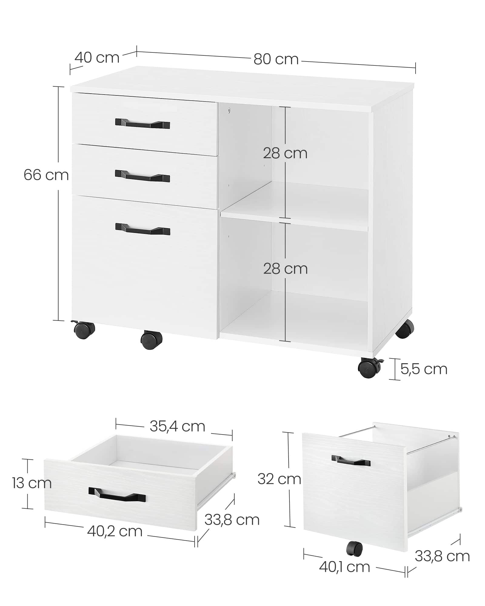 Rollcontainer mit 3 Schubladen und Rollen weiß-OFC041W46 Rollcontainer mit 3 Schubladen und Rollen weiß-OFC041W46