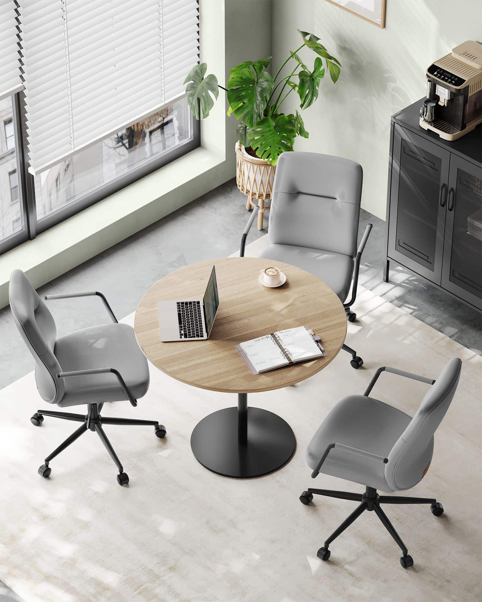 Bürostuhl mit Rückenlehnen und gebogenem Sitz taubengrau Bürostuhl mit Rückenlehnen und gebogenem Sitz taubengrau